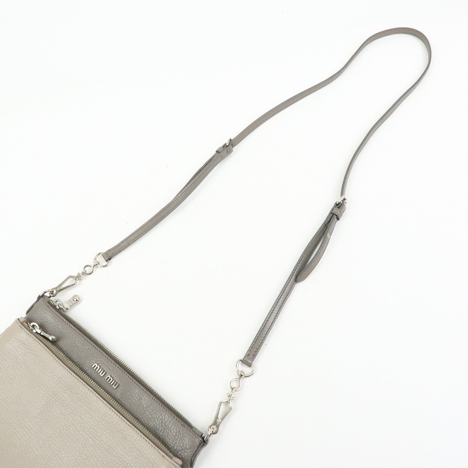 MIU MIU MADRAS Leather 2Way Bag Hand Bag Shoulder Bag Greige RP0369