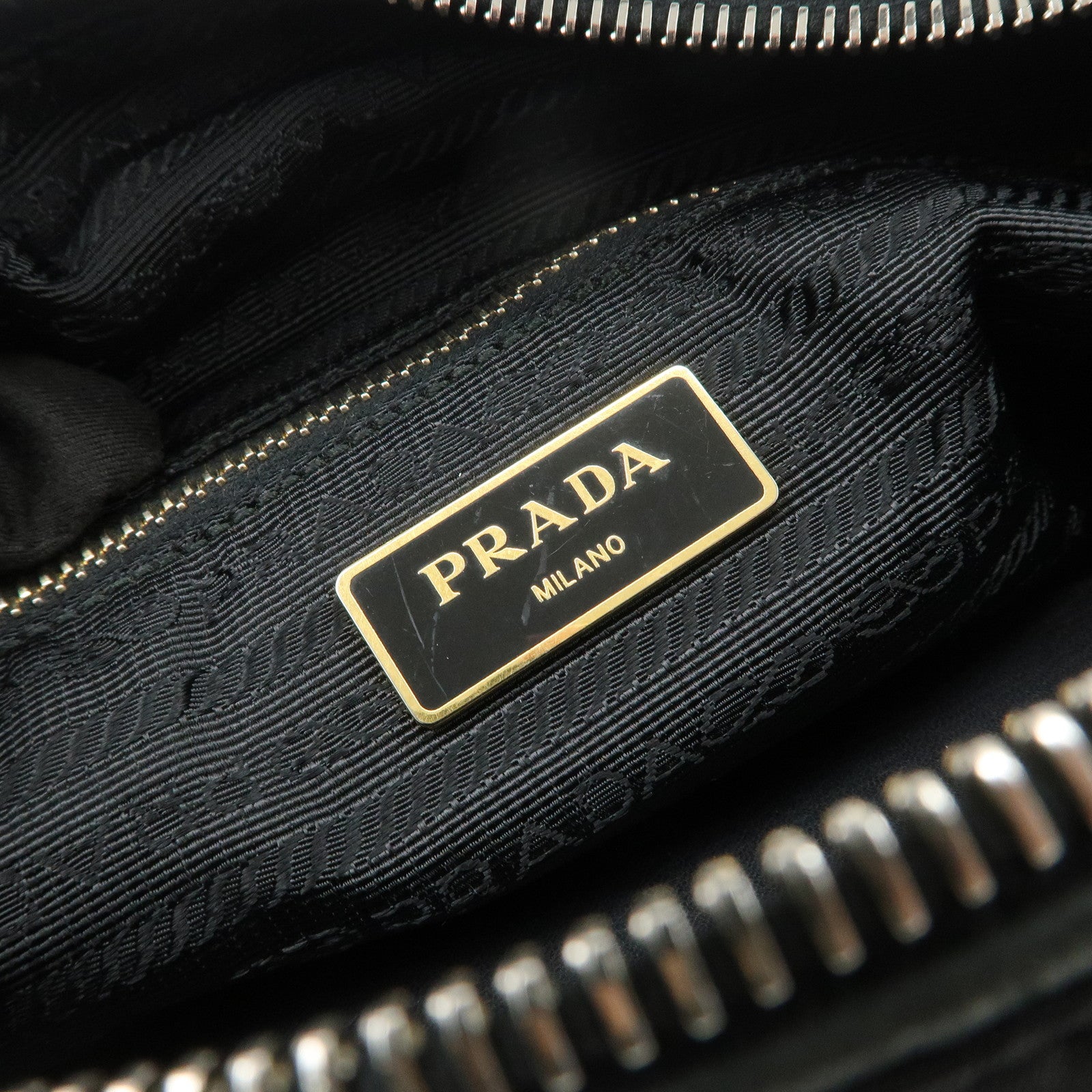PRADA Triangle Logo Leather Nylon Shoulder Bag Black
