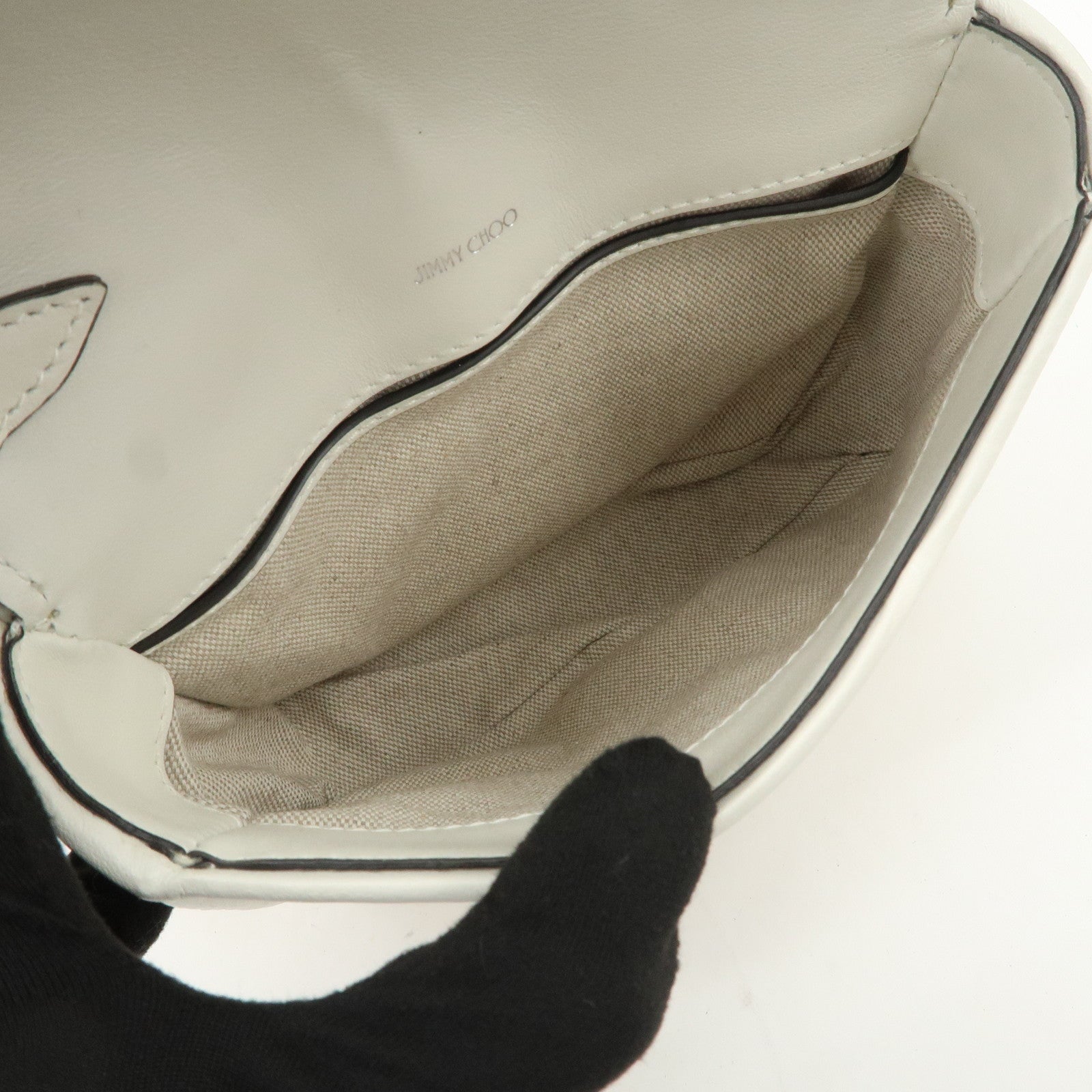 JIMMY CHOO Raffia Leather Mini Chain Shoulder Bag Beige Ivory