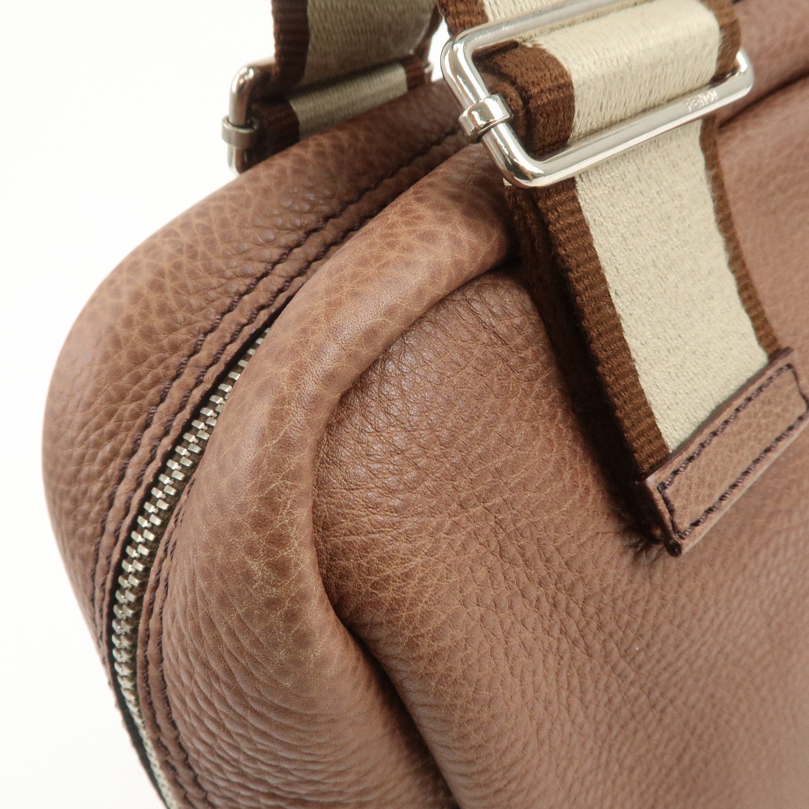 FENDI Selleria Leather Canvas Hand Bag Shoulder Bag Brown 8BL093