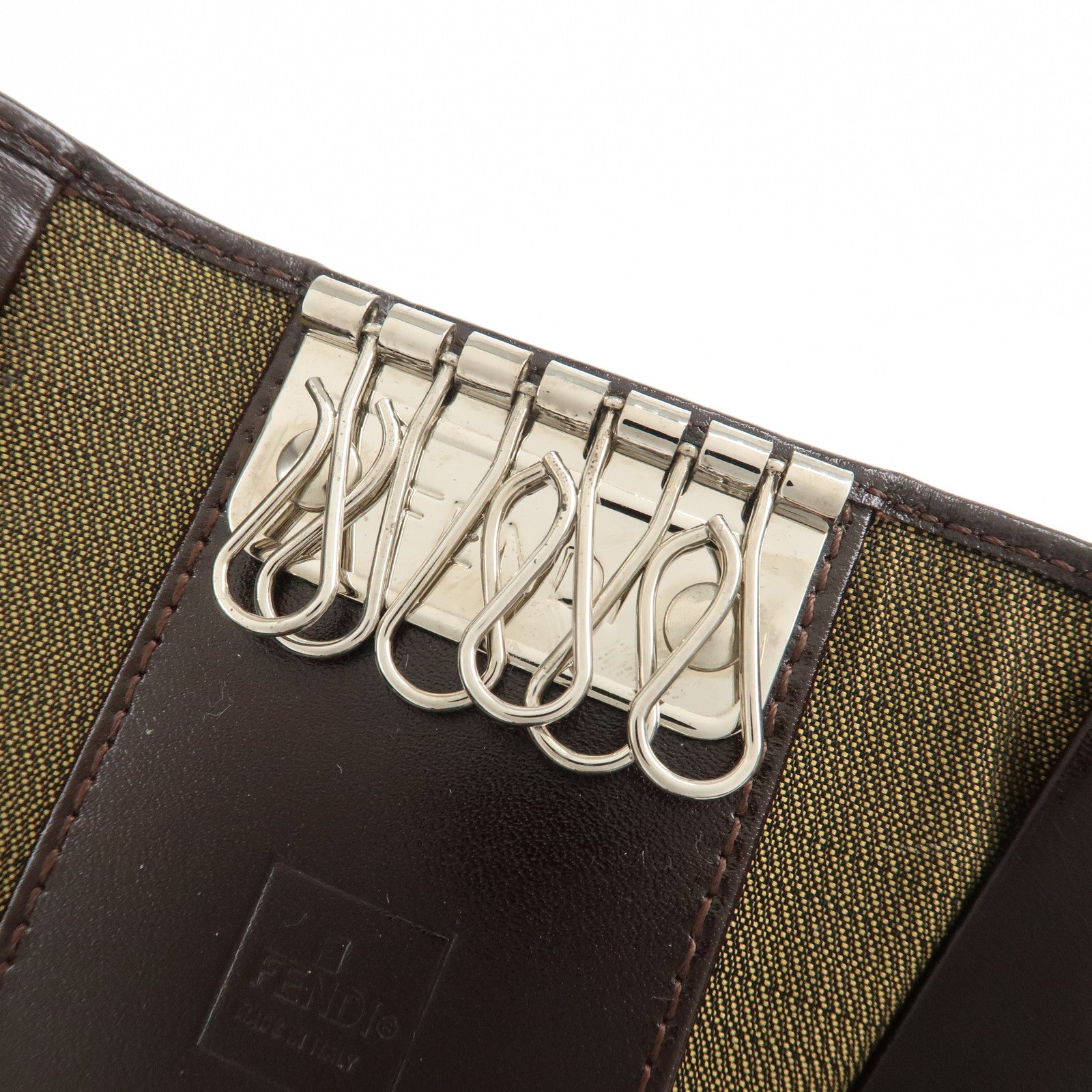 FENDI Zucca Canvas Leather 6 Ring Key Case Brown 10163