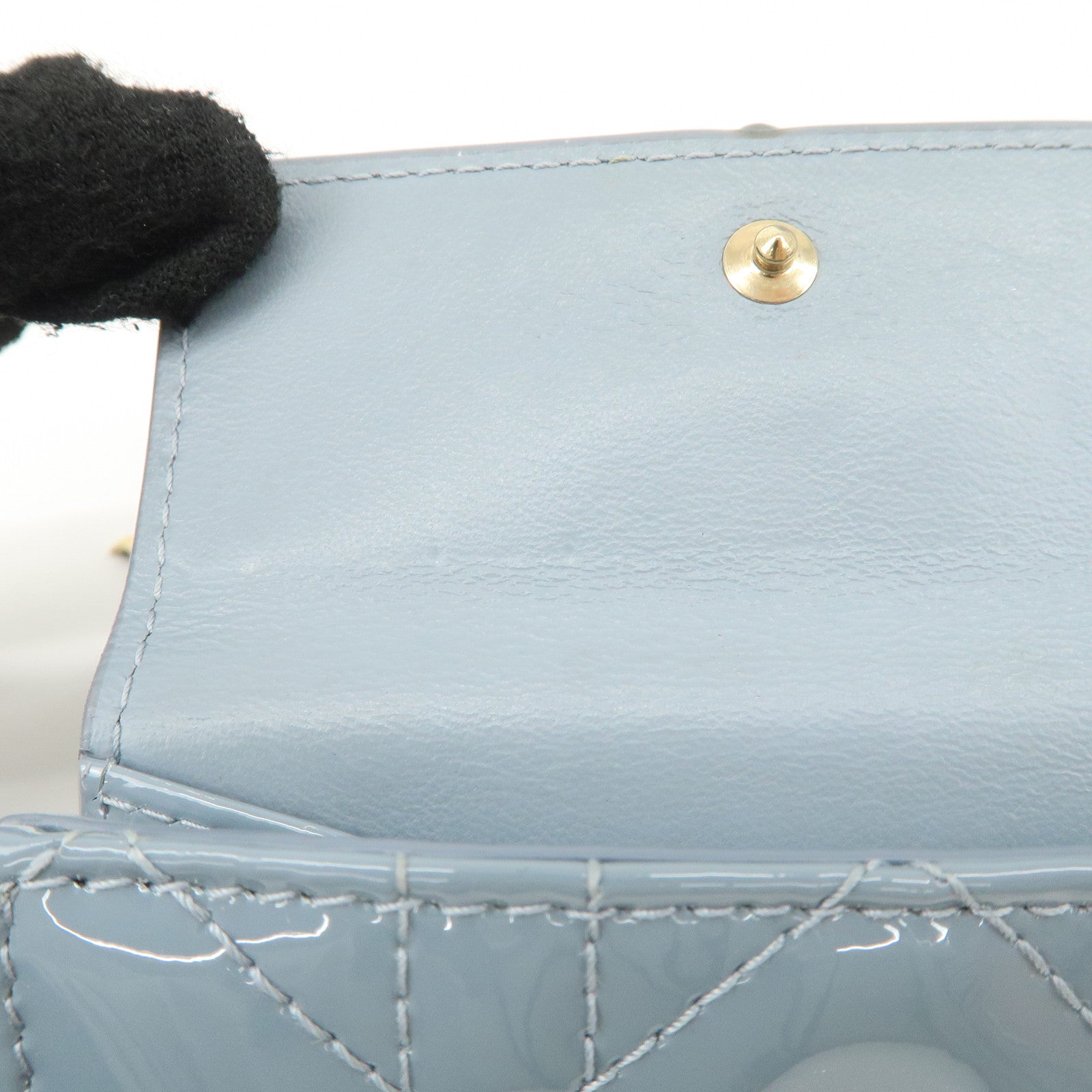 Christian Dior Cannage Patent Leather Compact Wallet Blue Used