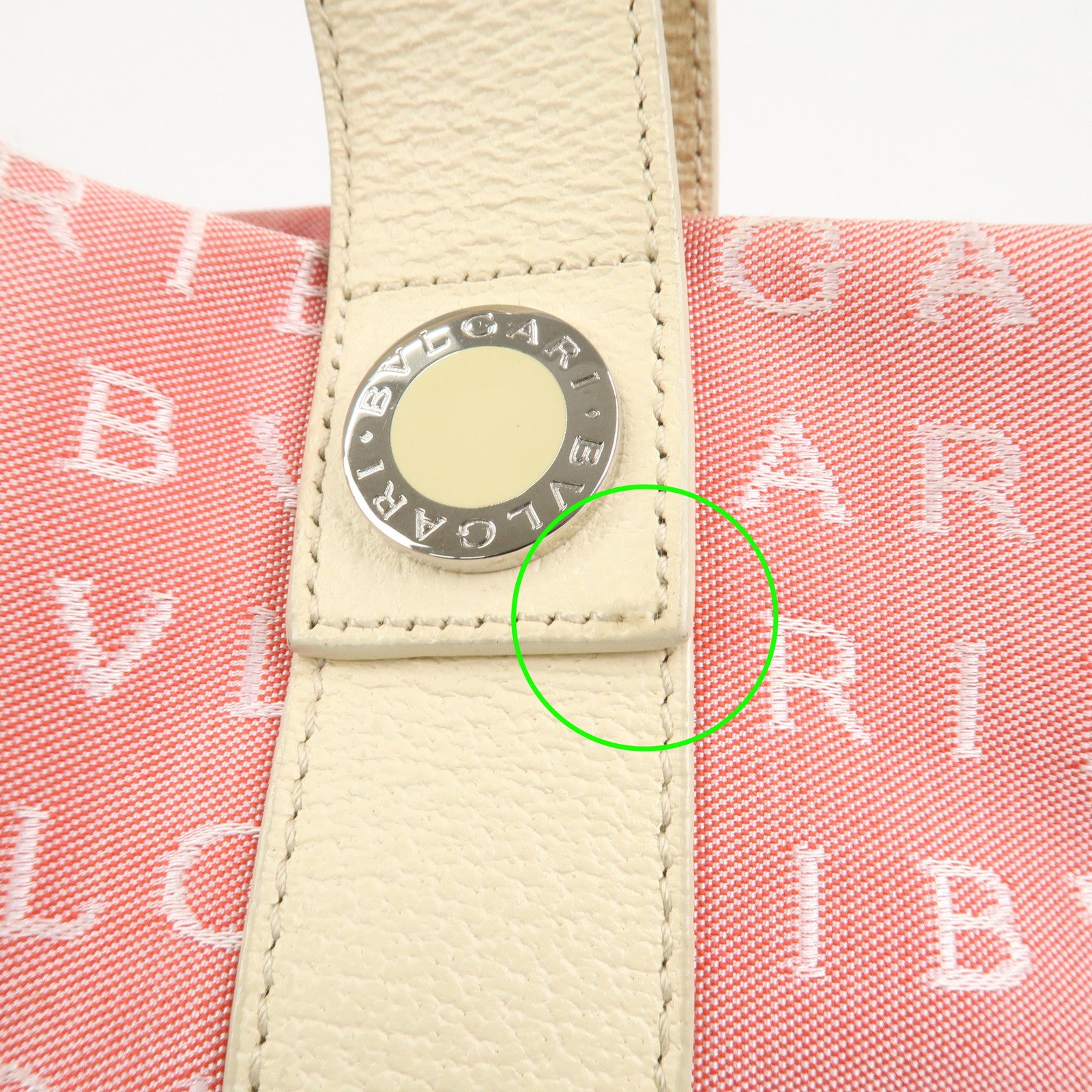 BVLGARI Logo Mania Canvas Leather Hand Bag Tote Bag Pink Ivory