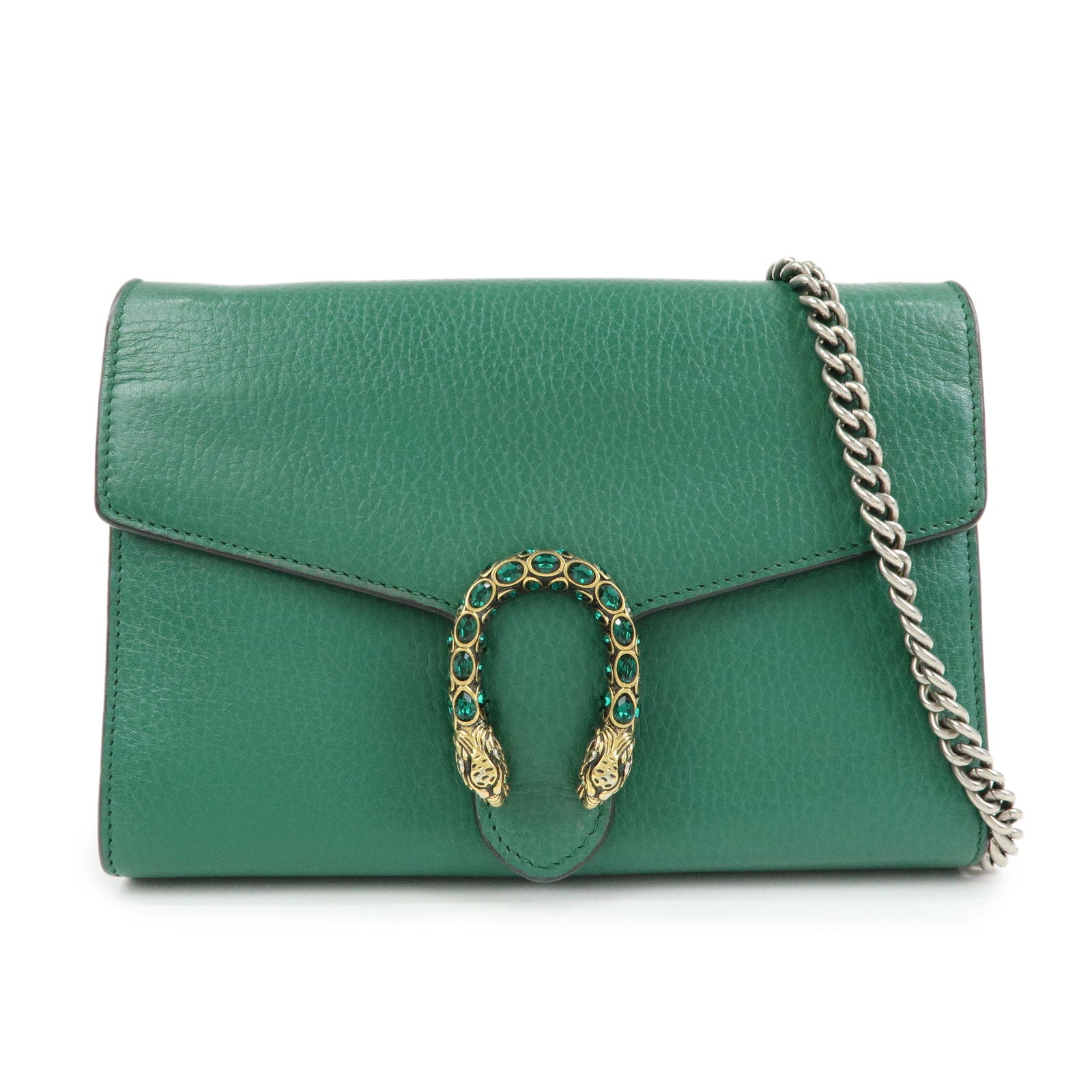 GUCCI Dionysus Leather Chain Wallet Shoulder Bag Green 401231