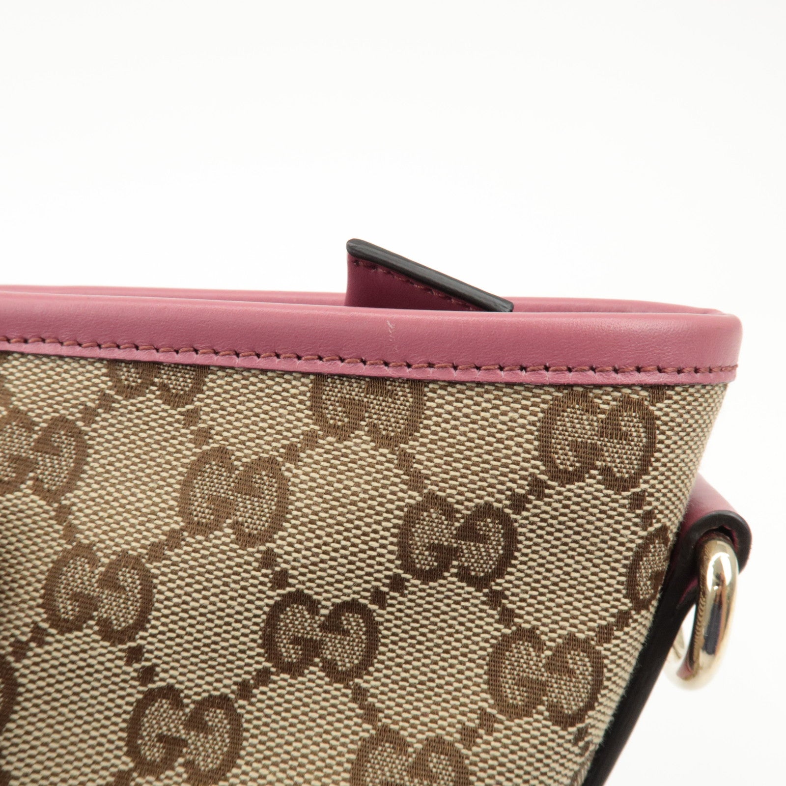 GUCCI GG Canvas Leather 2way Tote Bag Hand Bag Beige Pink 388929 Used