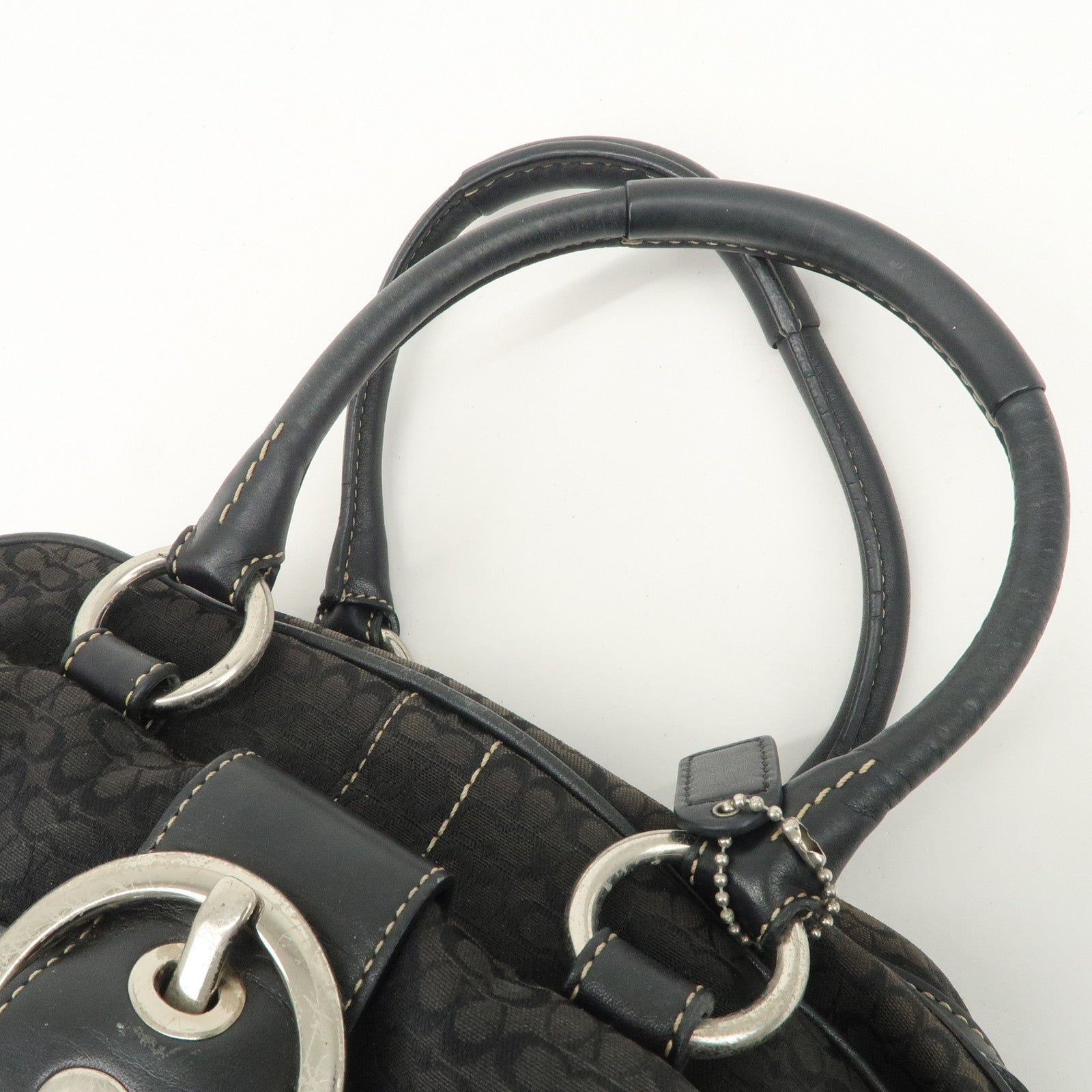 COACH Leather Canvas Logo Hand Bag Brown Silver HDW Used