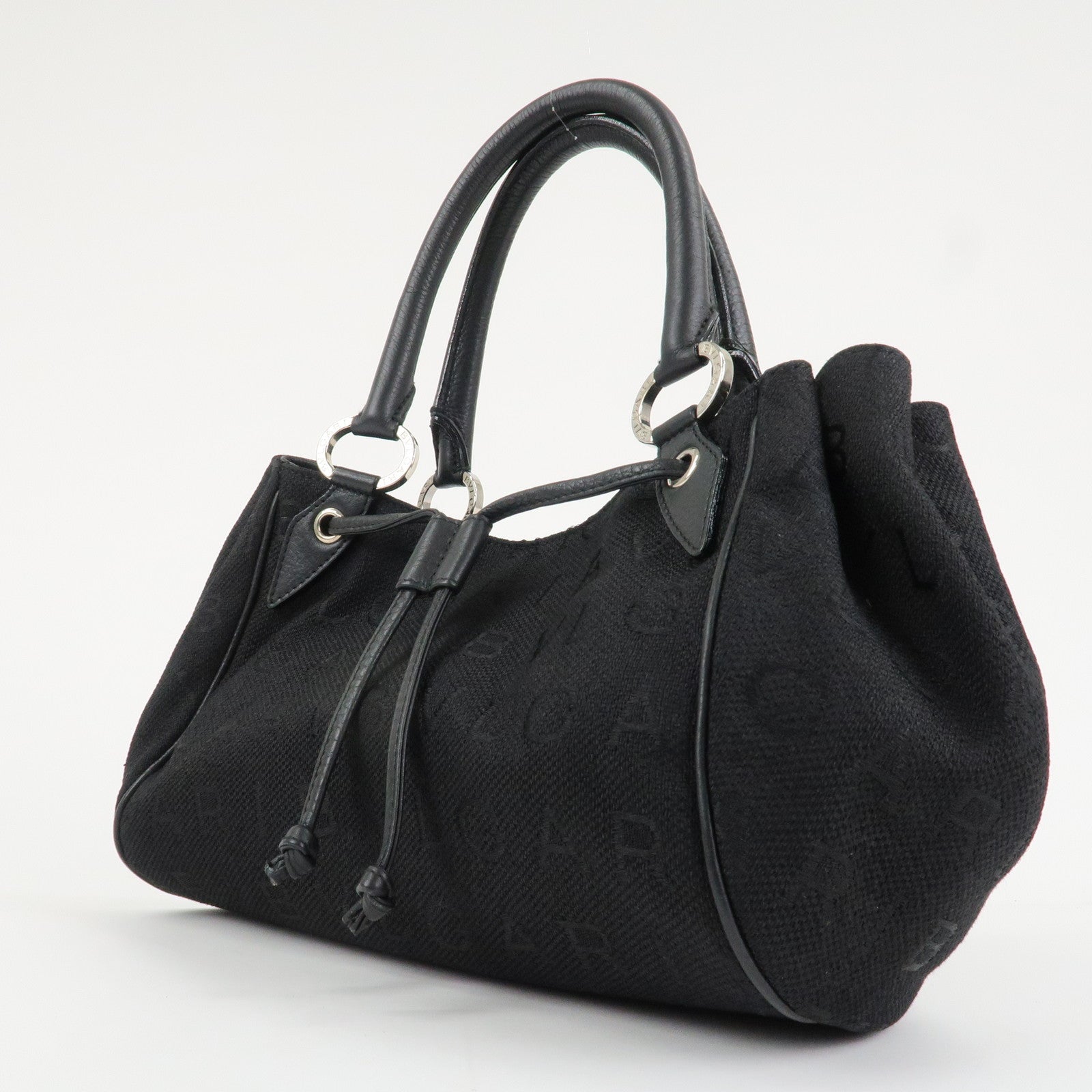 BVLGARI Logo Mania Leather Canvas Tote bag Hand Bag Black Used