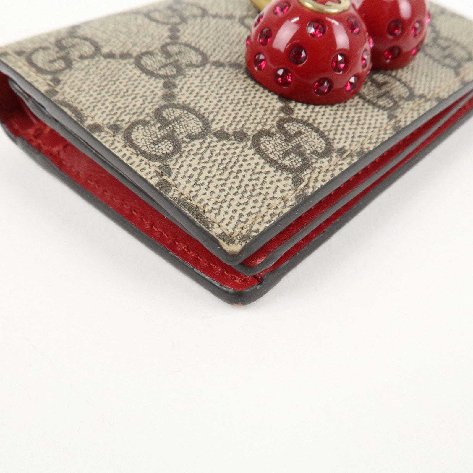 GUCCI Interlocking G GG Supreme Cherry Compact Wallet Beige 476050 Used