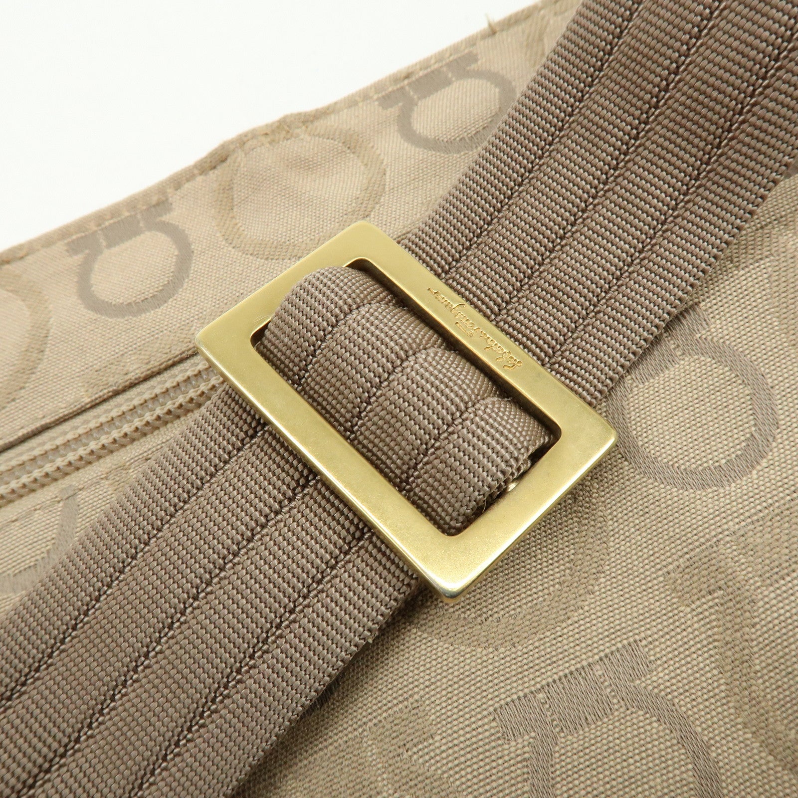 Ferragamo Gancini Canvas Leather Body Bag Waist Bag Beige