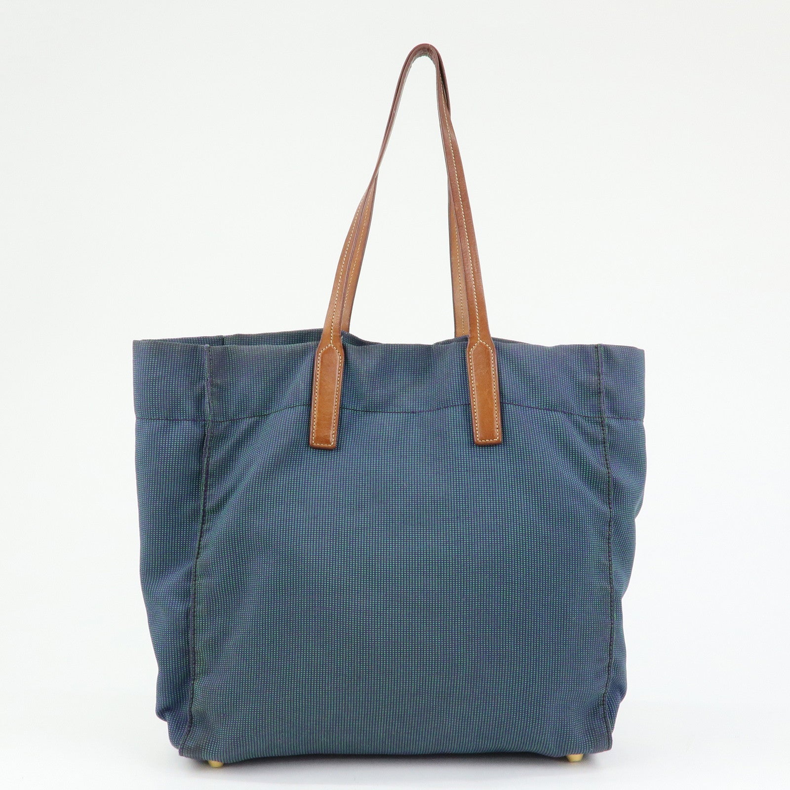 MIU MIU Logo Canvas Leather Tote Bag Shoulder Bag Blue Brown