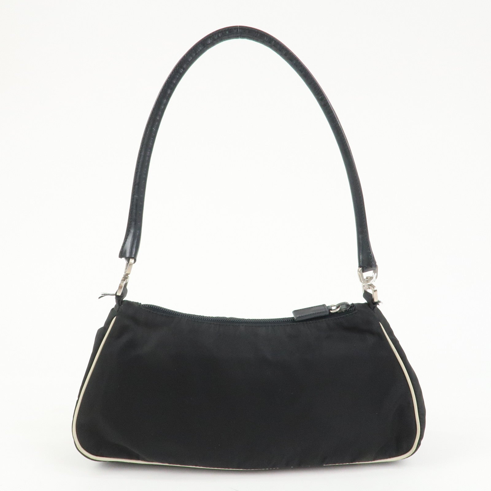 PRADA Nylon Leather Shoulder Bag Hand Bag Flower Motif Black