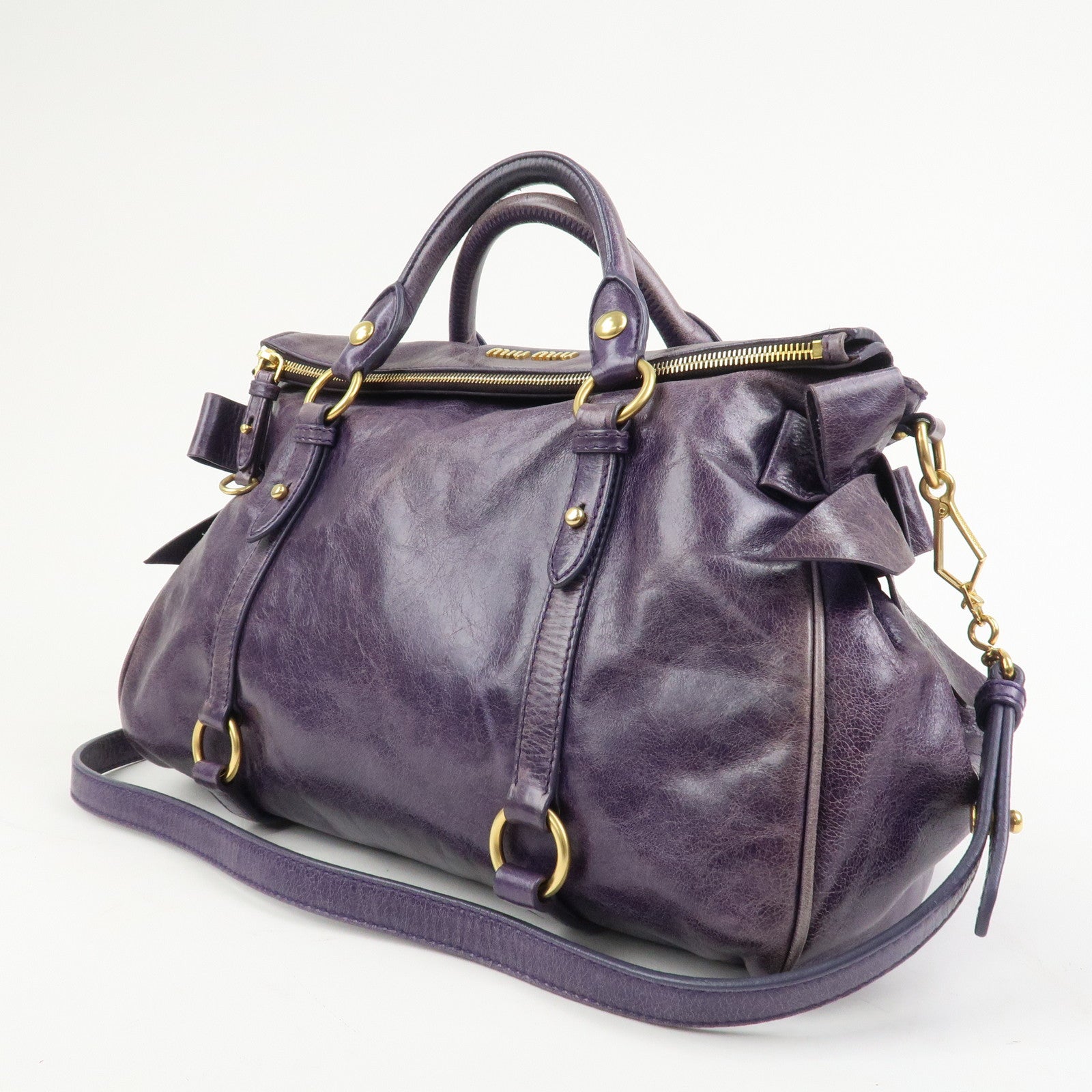 MIU MIU Logo Leather 2Way Bag Hand Bag Shoulder Bag Purple