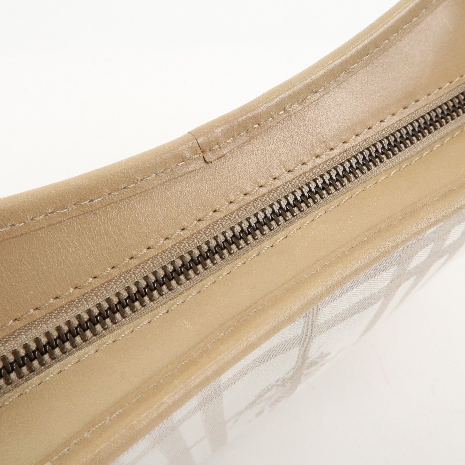 BURBERRY Canvas Leather Shoulder Bag Beige Gray Used