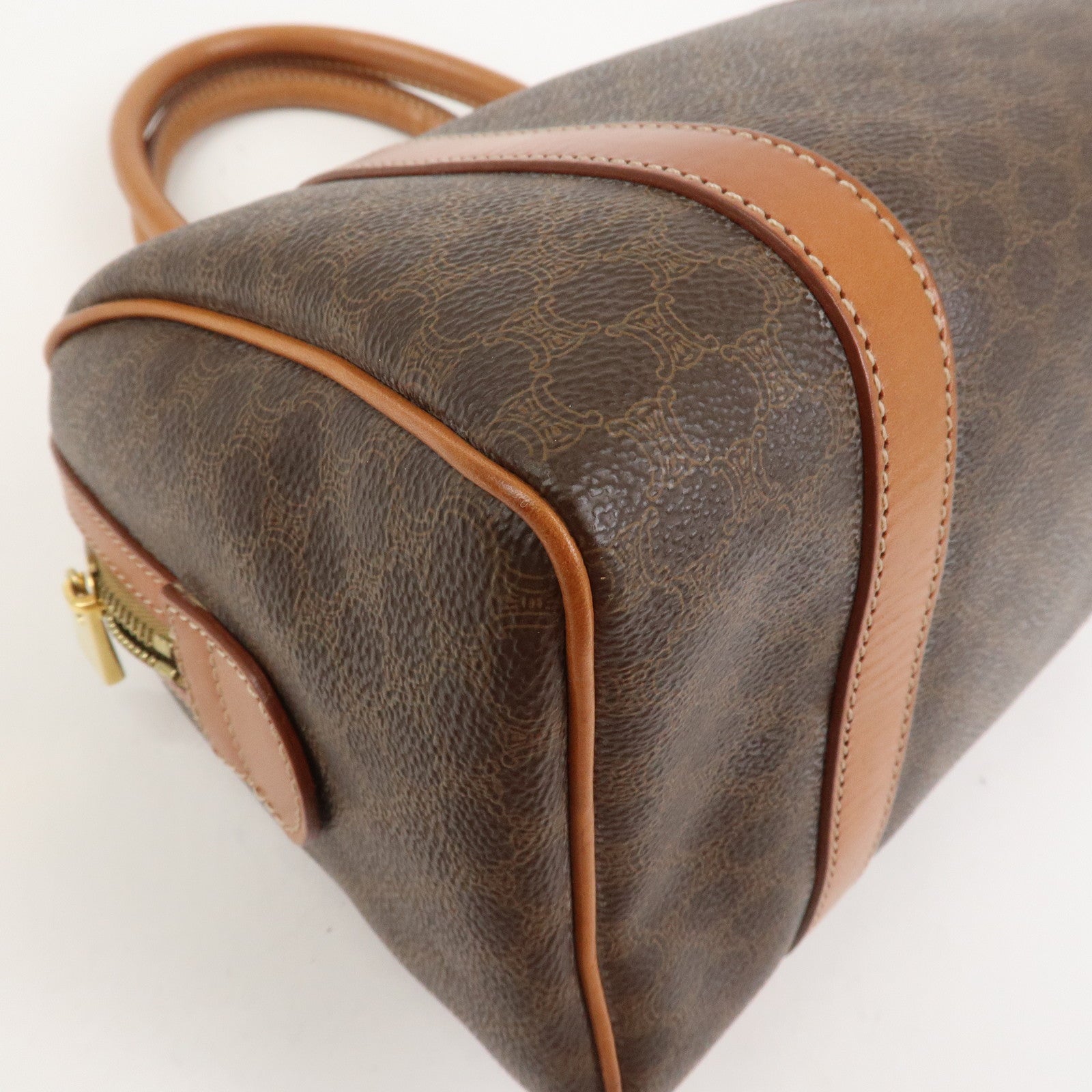 CELINE Macadam PVC Leather Boston Bag Hand Bag Brown