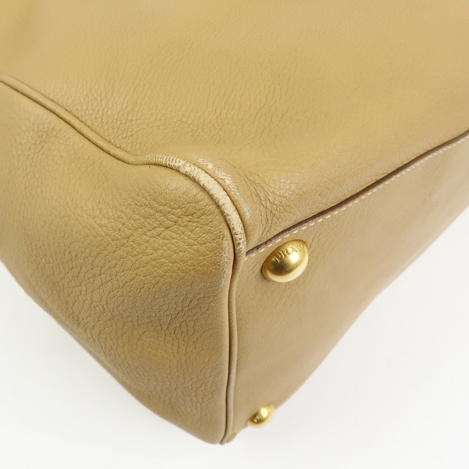 PRADA Logo Leather Boston Bag Hand Bag Travel Bag Brown