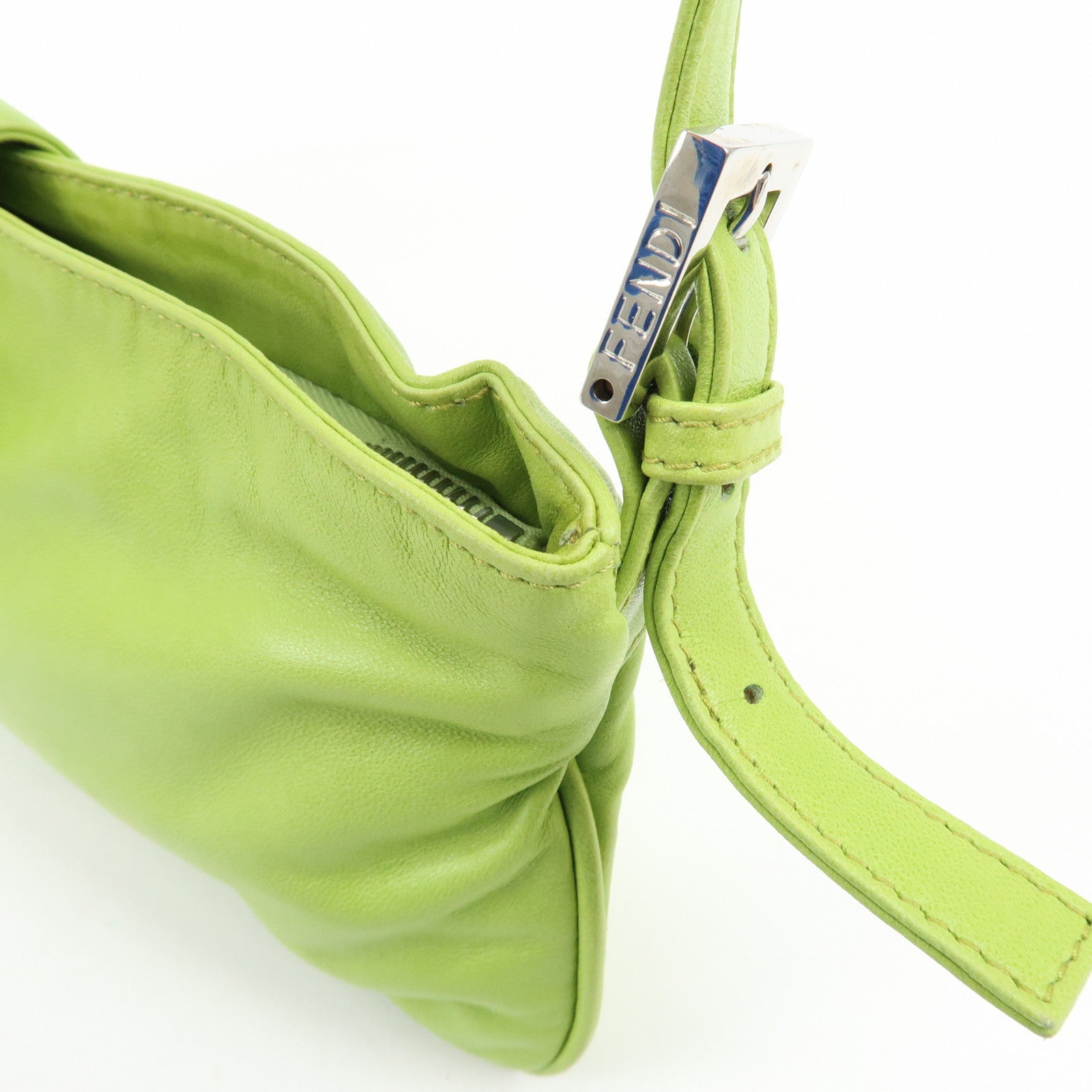 FENDI Leather Shoulder Bag Crossbody Bag Light Green 26685