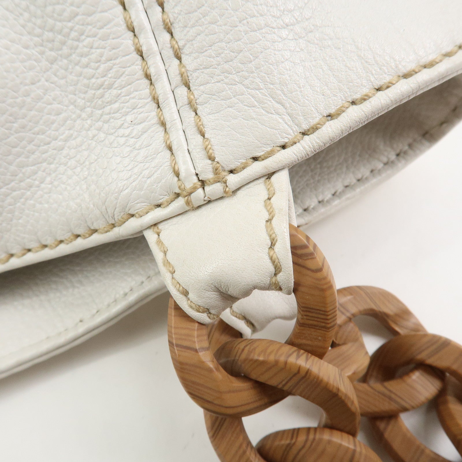 CHANEL COCO Mark Leather Wood Chain Shoulder Bag Off White 18MB096