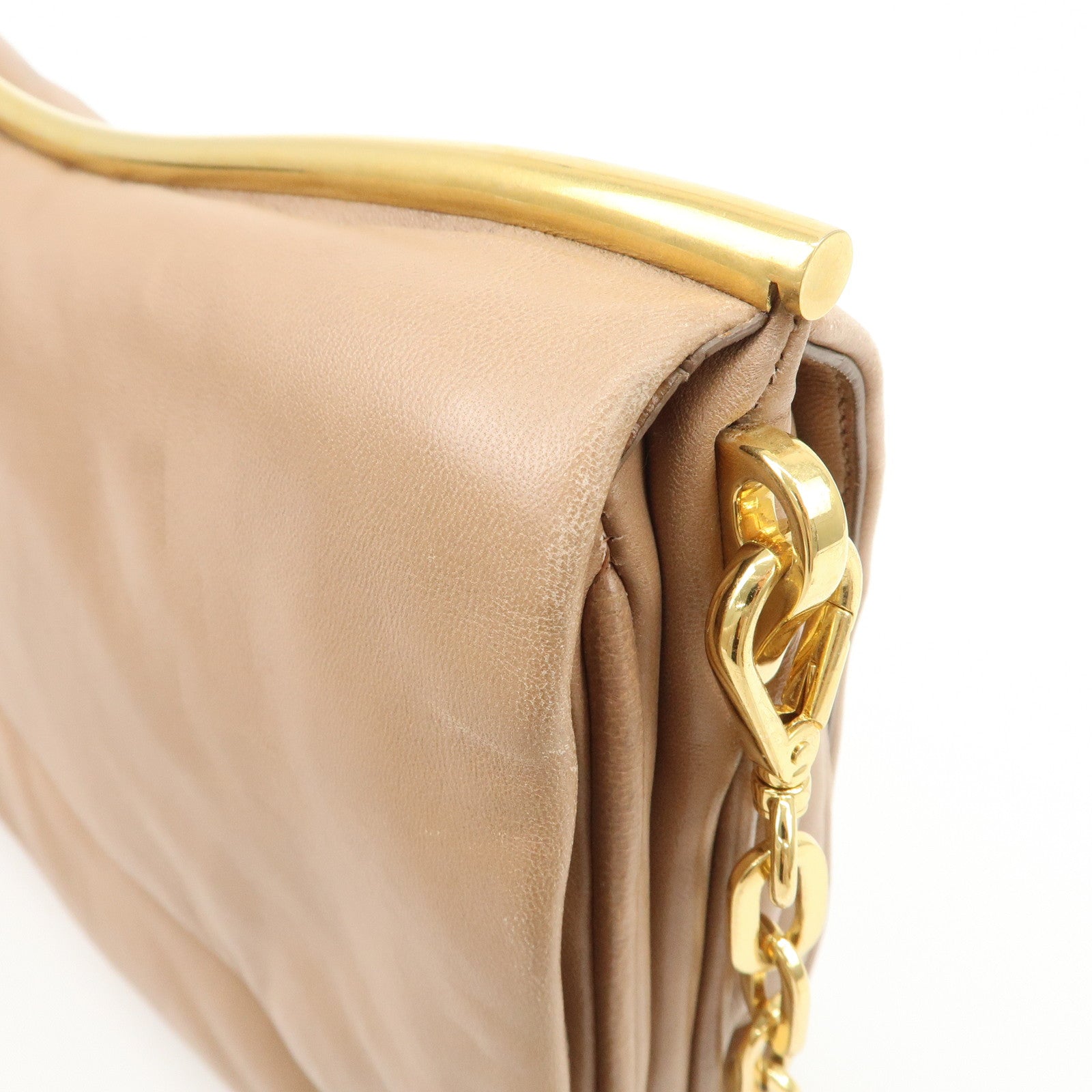 MIU MIU Leather 2Way Chain Shoulder Bag Clutch Bag Brown