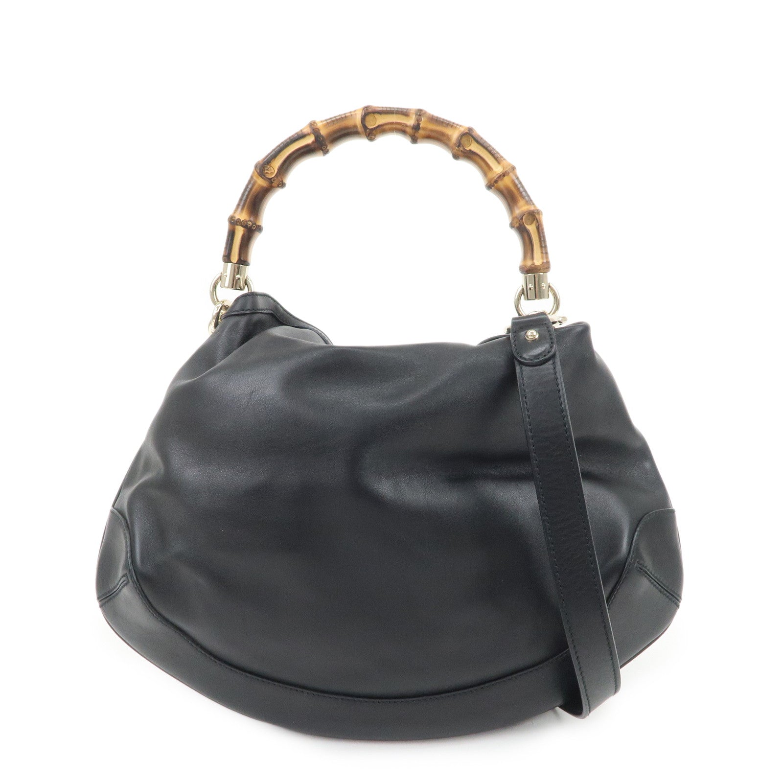 GUCCI Bamboo Leather 2Way Bag Hand Bag Shoulder Bag Black 169961