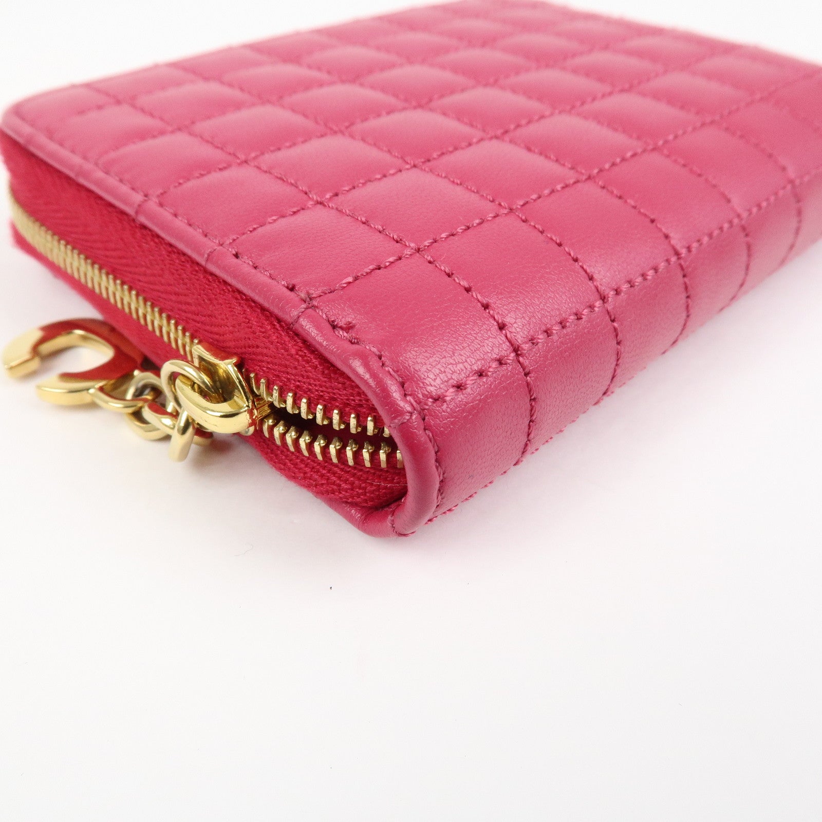 CELINE Logo Leather Coin Case Coin Purse Pink