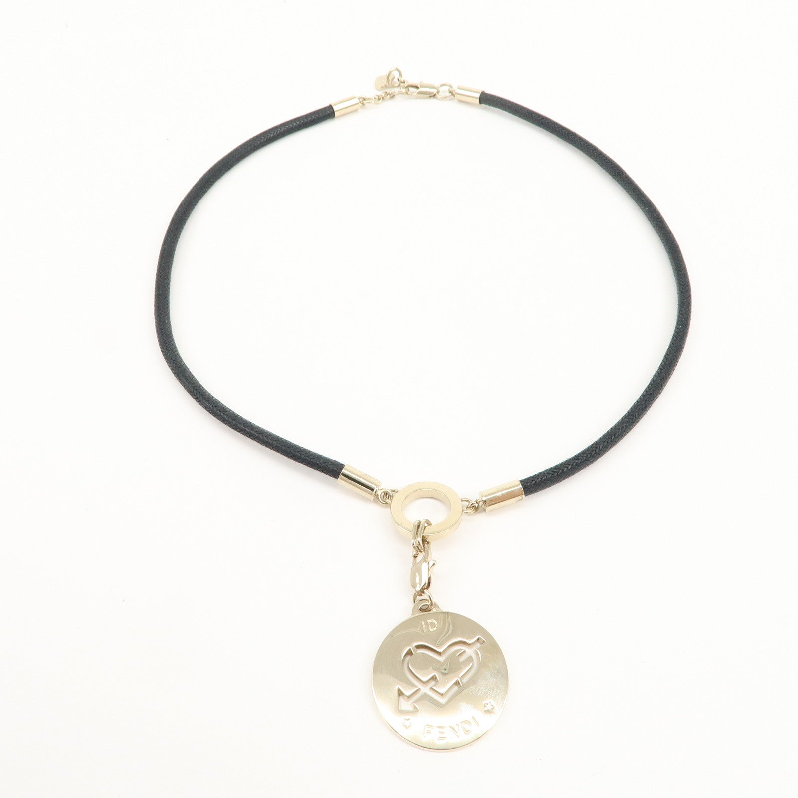 FENDI Logo Metal Necklace Silver Black