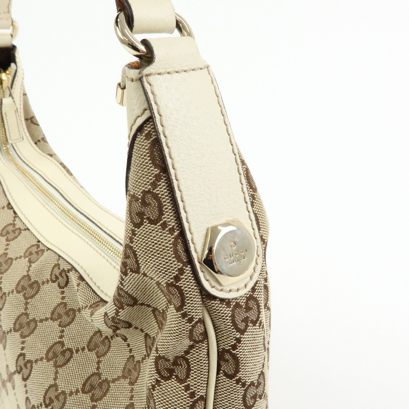 GUCCI GG Canvas Leather Shoulder Bag Hand Bag Beige Ivory 153010