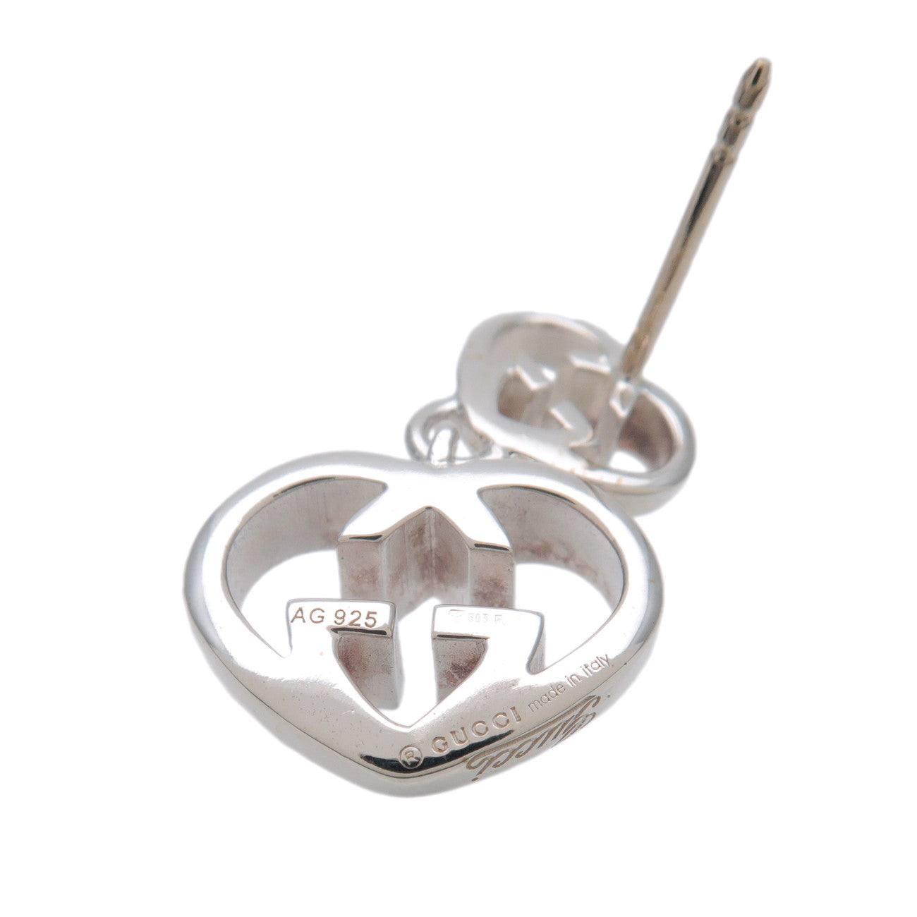 GUCCI Interlocking G Heart Swing Earrings SV925 Silver 246488