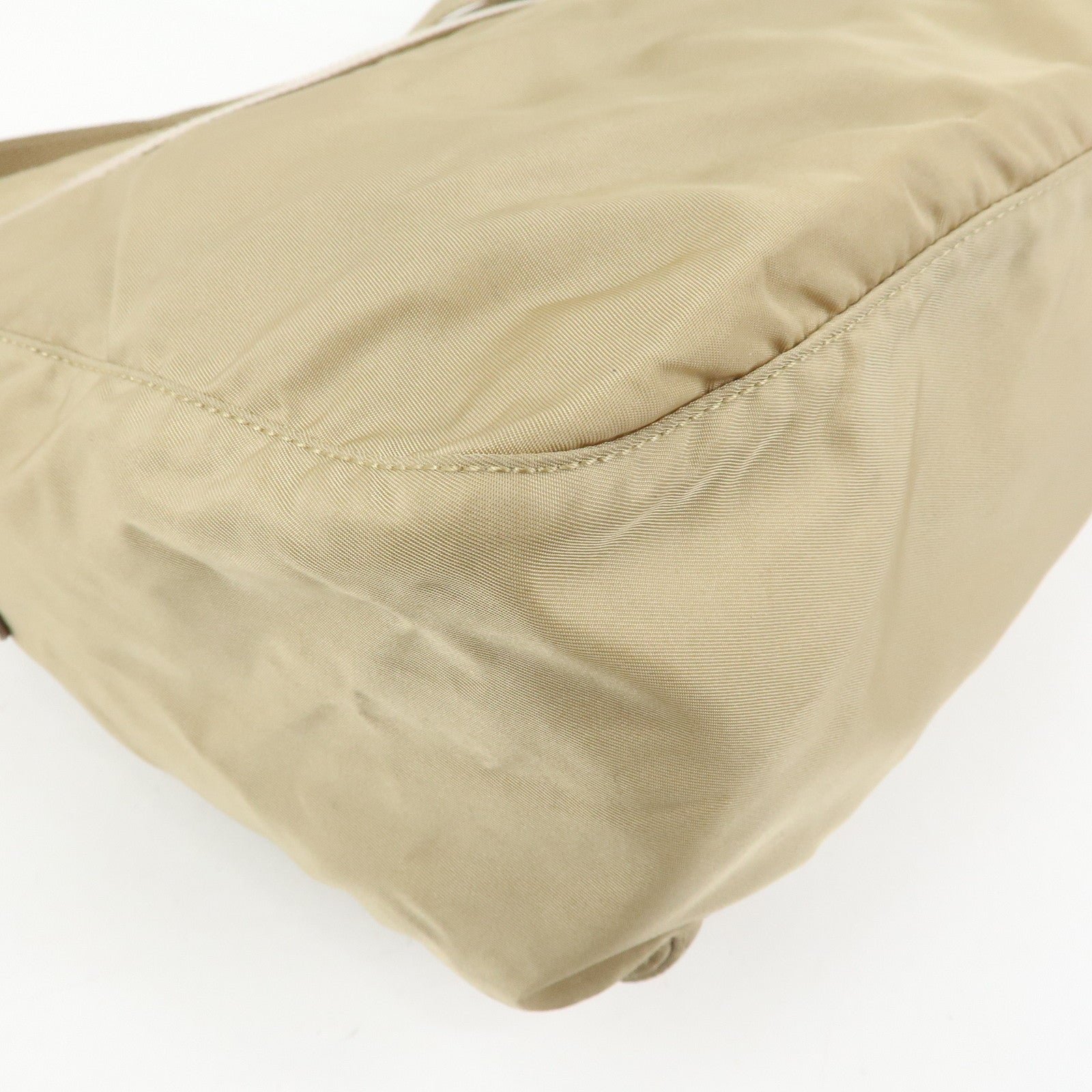 PRADA Triangle Logo Nylon Shoulder Bag Crossbody Bag Beige 1BD953