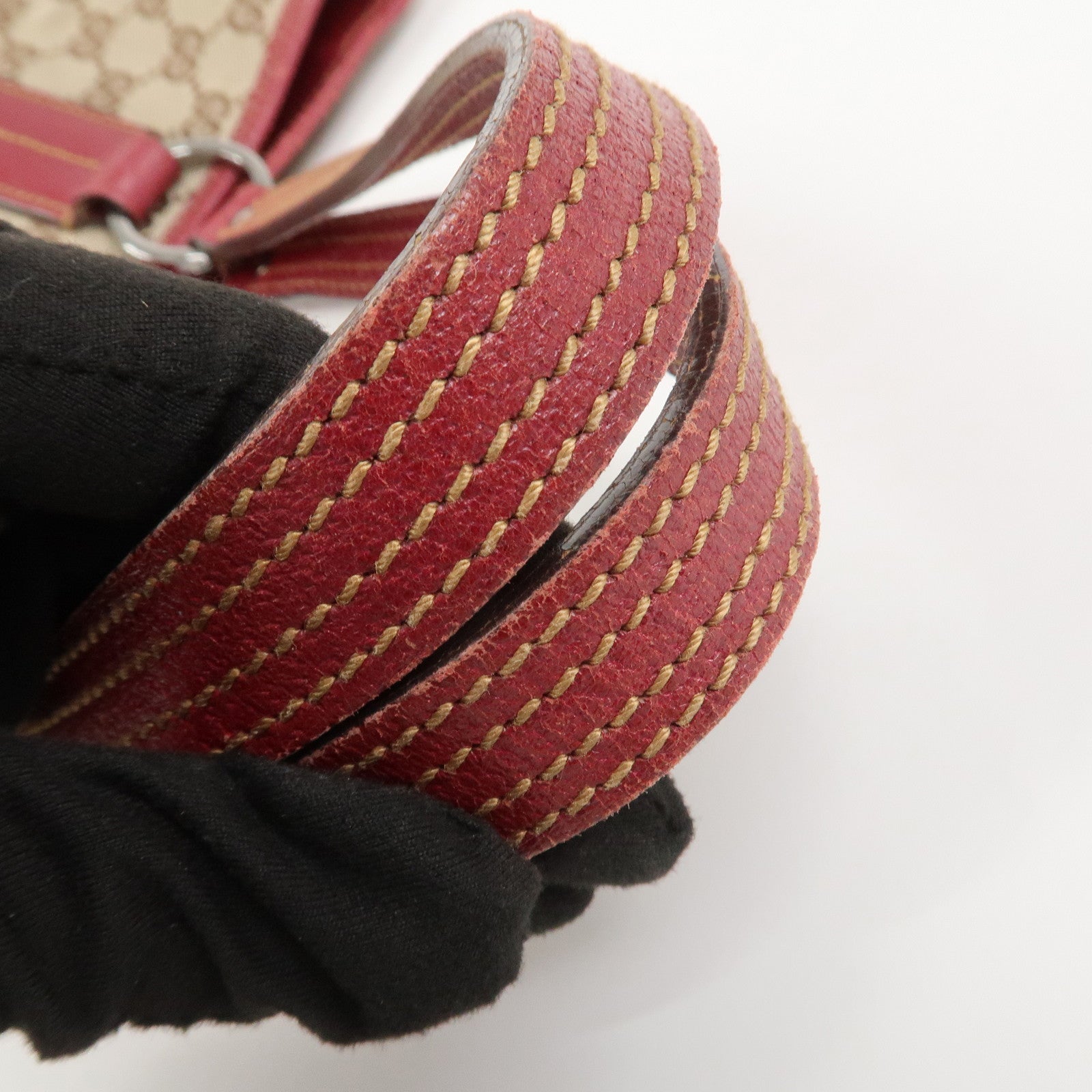 GUCCI GG Canvas Leather Hand Bag Tote Bag Beige Red 113019