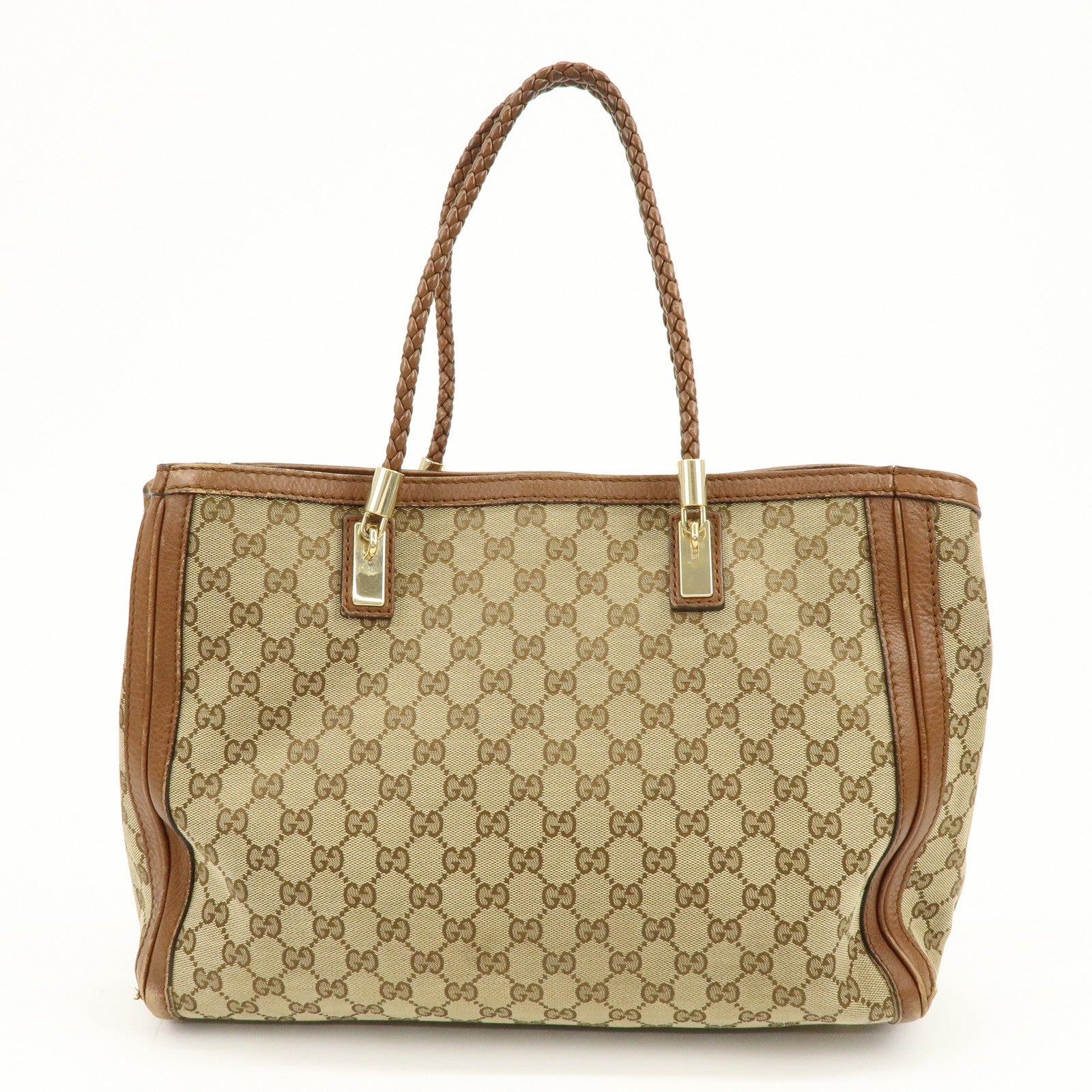 GUCCI Bamboo GG Canvas Leather Tote Bag Hand Bag Brown 269945