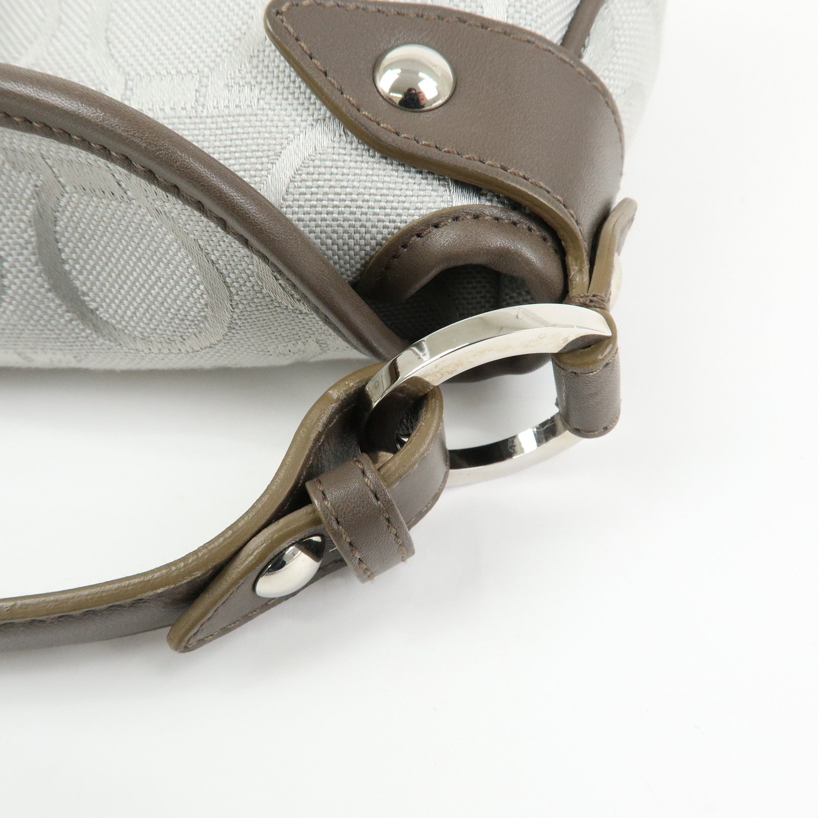 Ferragamo Gancini Canvas Leather Shoulder Bag Hand Bag Gray Brown