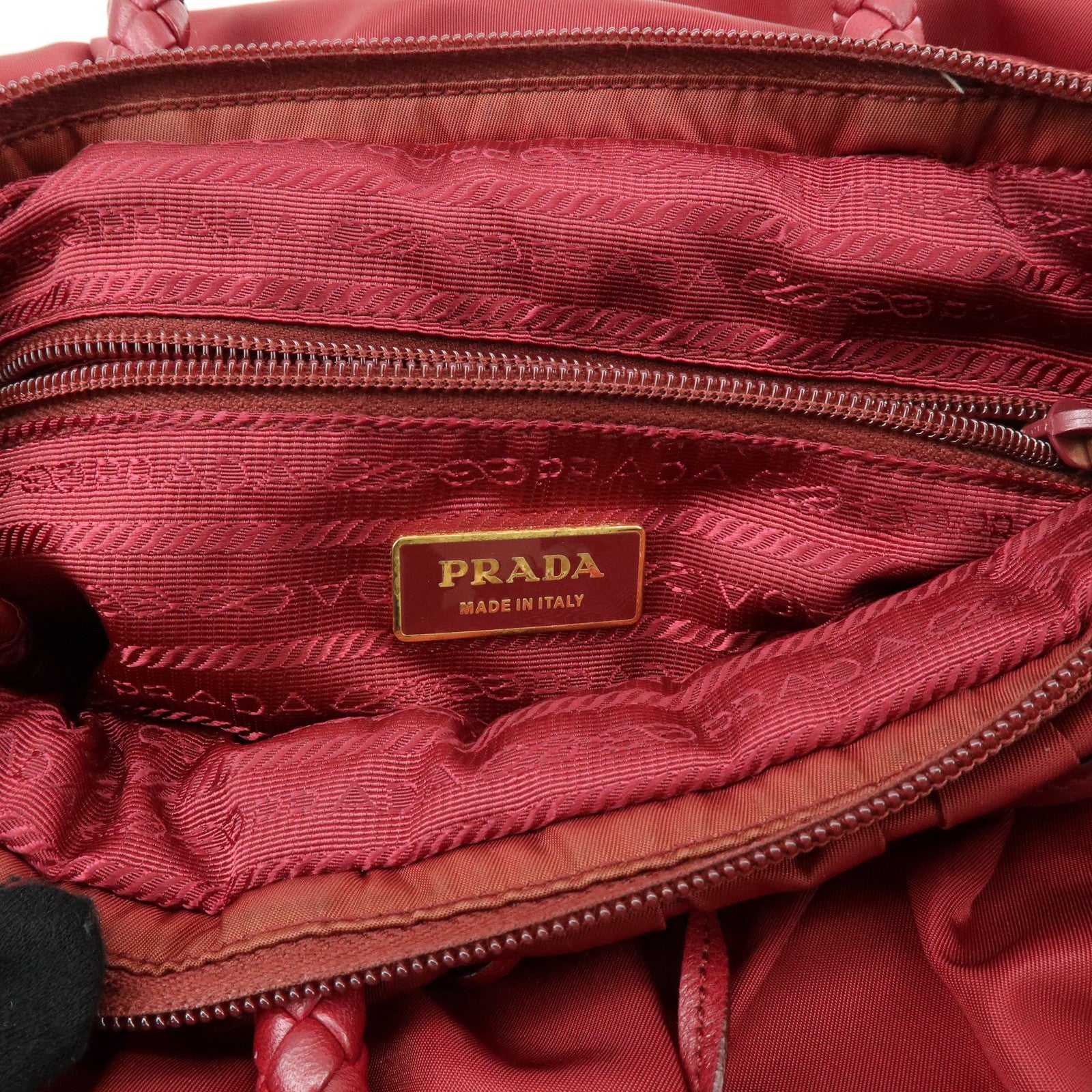 PRADA Nylon Leather Ribbon 2Way Bag Hand Bag Shoulder Bag Red