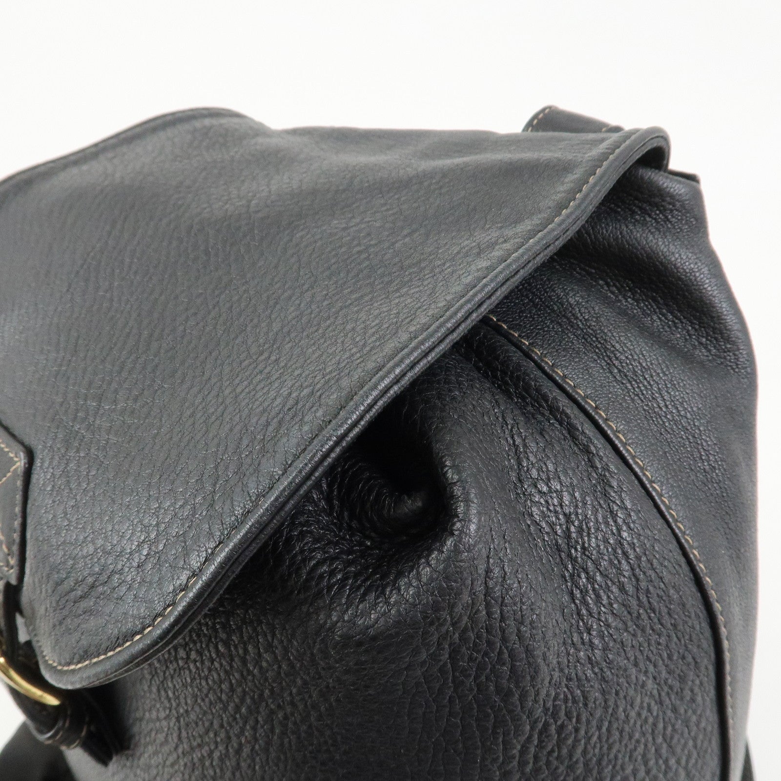 FENDI Logo Leather Backpack Rucksack Black 26063