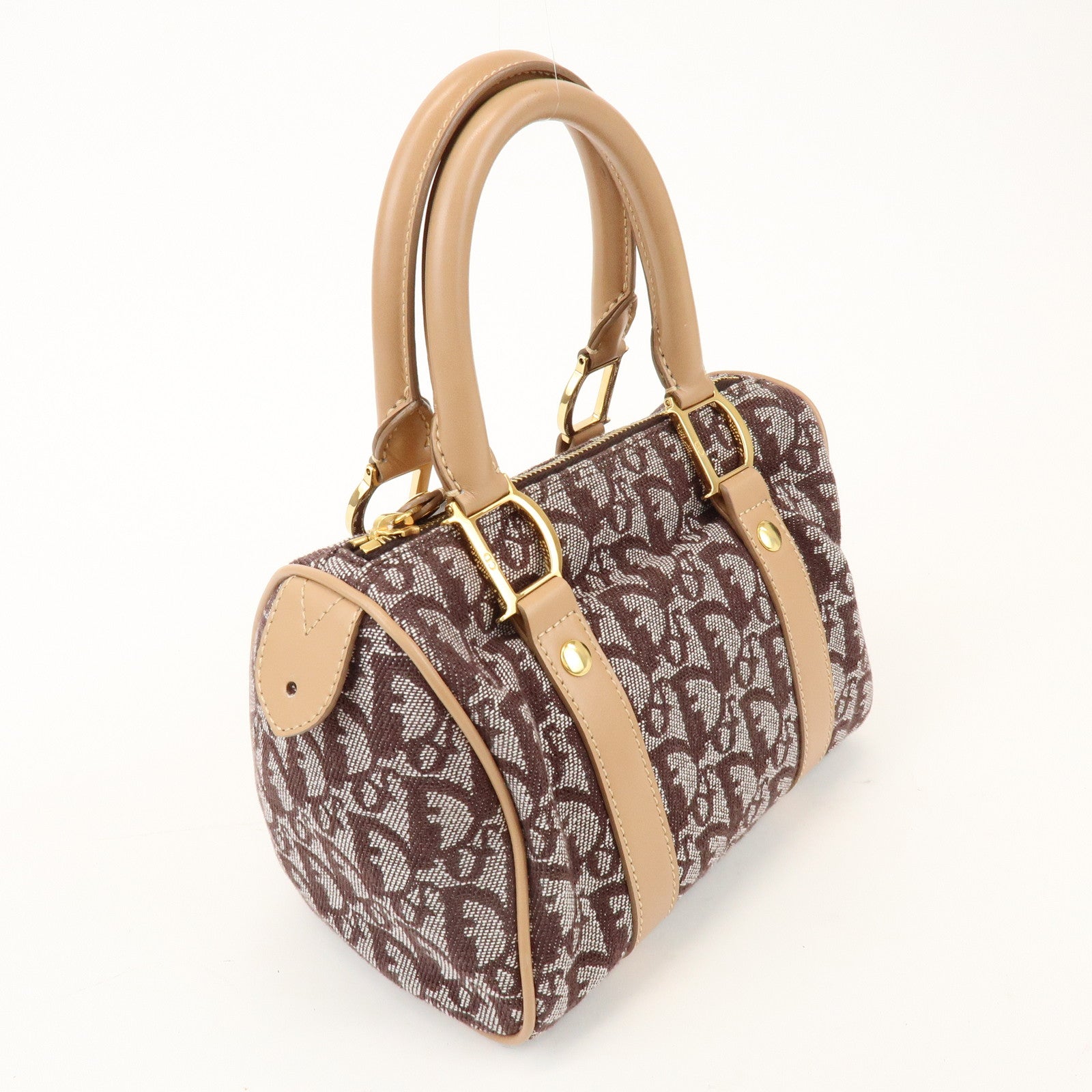 Christian Dior Trotter Jacquard Canvas Leather Mini Boston Hand Bag
