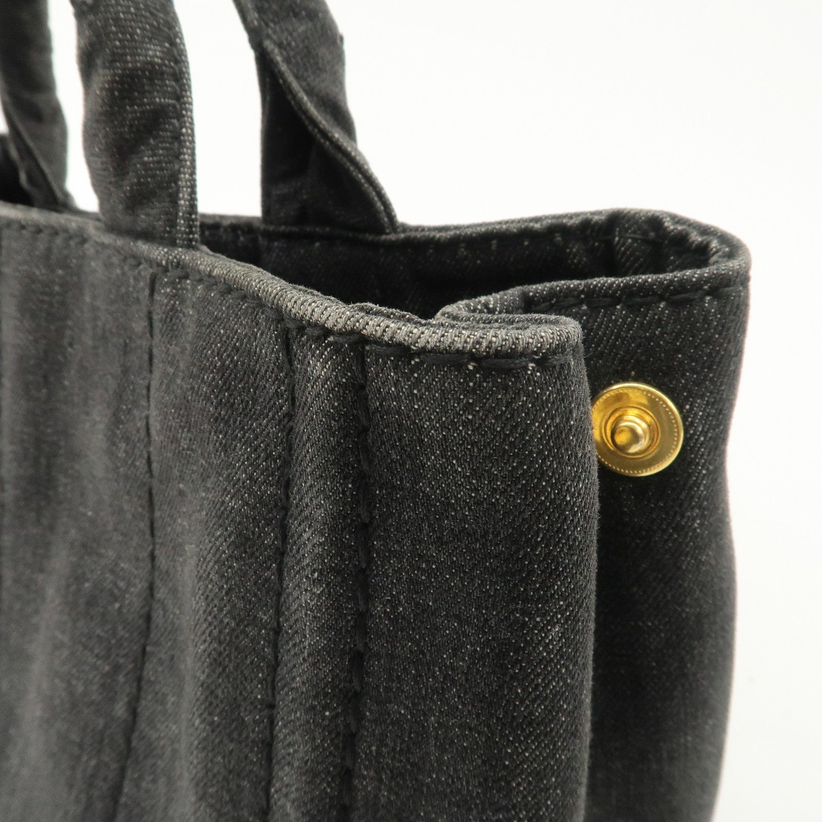 PRADA Logo Canapa Mini Denim 2Way Tote Bag Gray Gold HDW 1BG439 Used