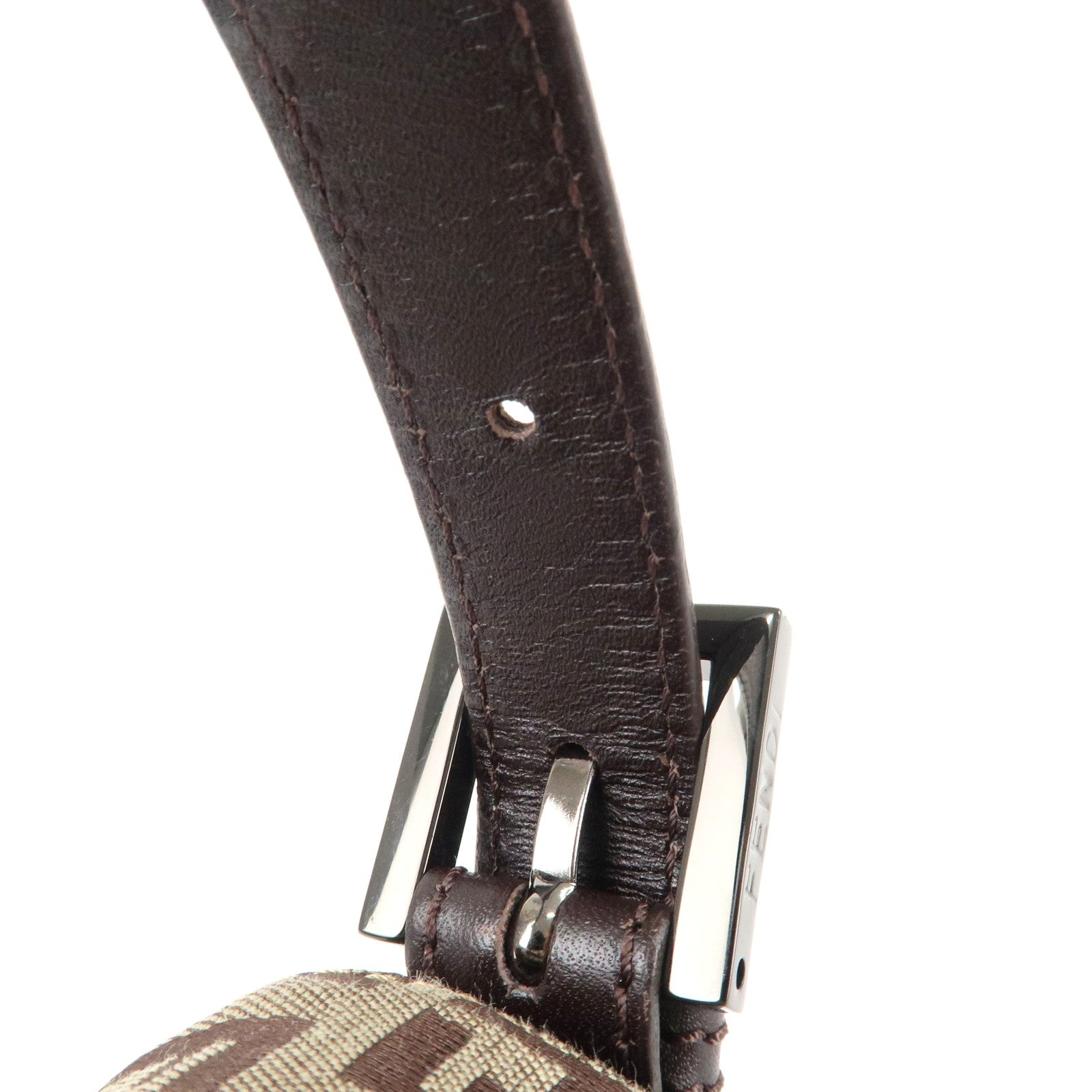 FENDI Mamma Baguette Zucchino Canvas Leather Hand Bag Brown 8BR003 Used