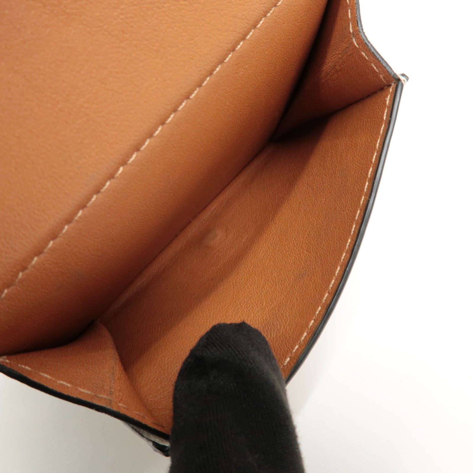 LOEWE Anagram Leather Tri-fold Compact Wallet Beige C500TR2X01 Used