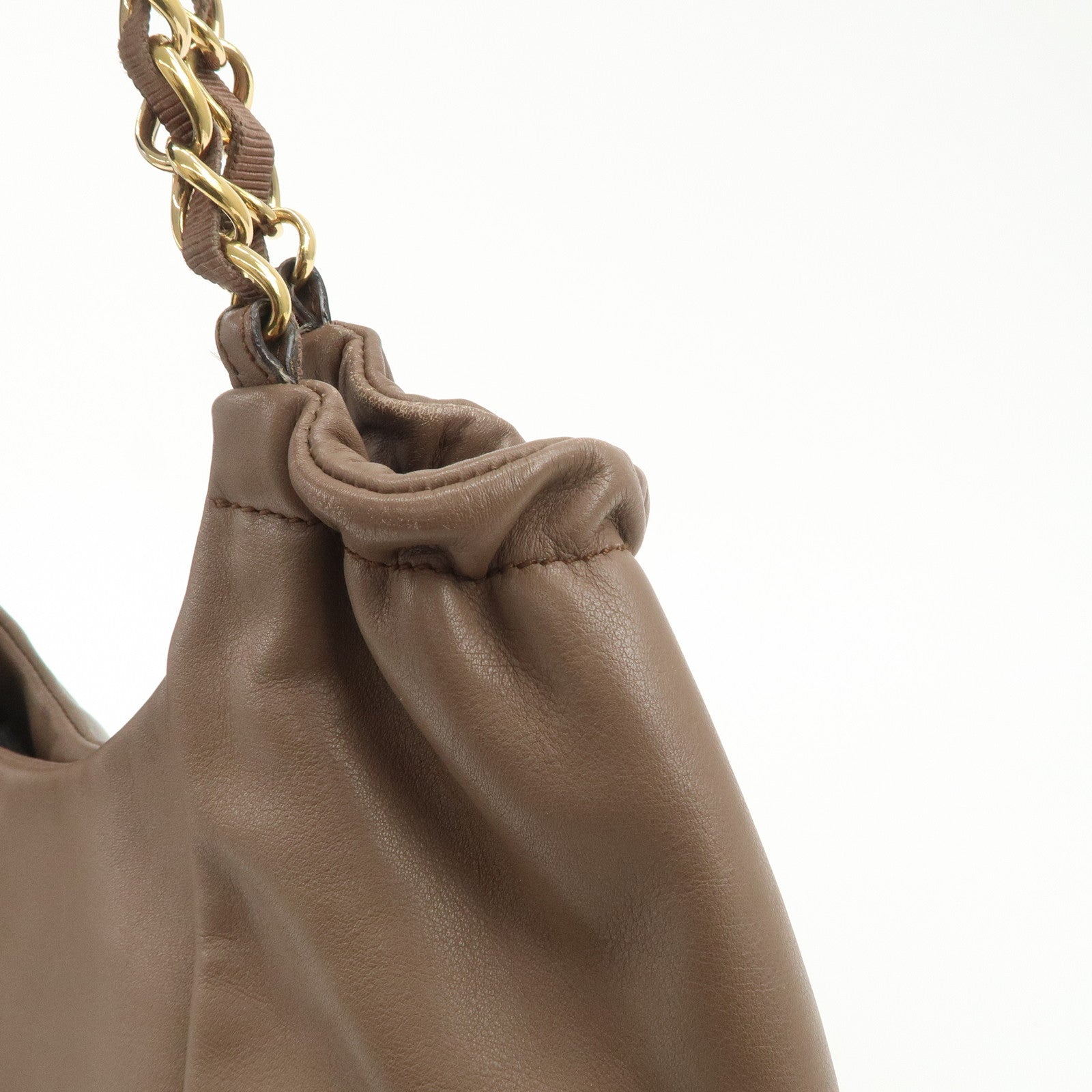 Ferragamo Leather Tote Bag Hand Bag Shouolder Bag Beige Gold HDW