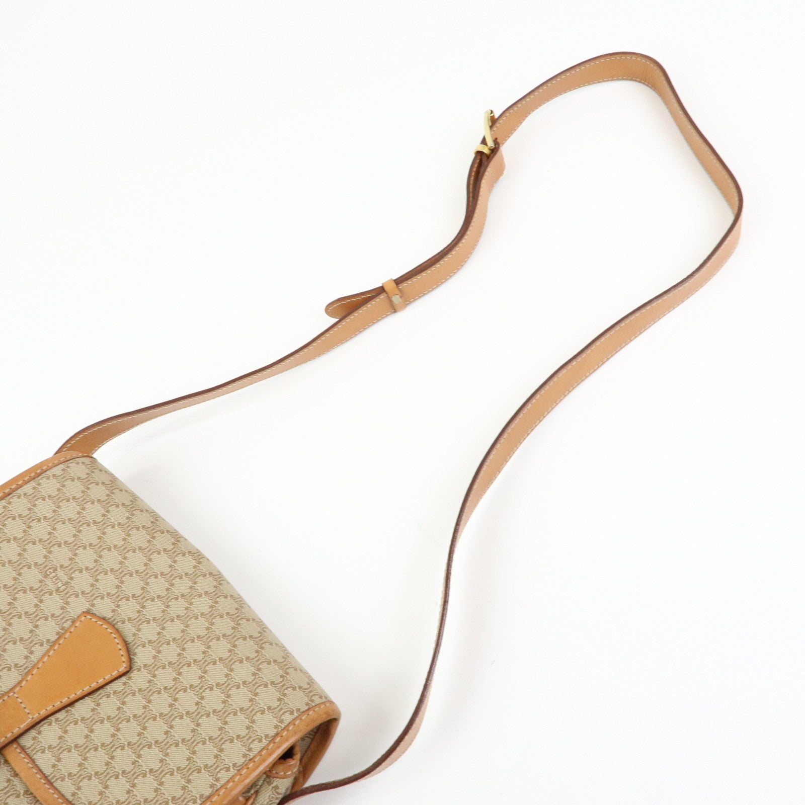 CELINE Macadam PVC Leather Shoulder Bag Beige Brown
