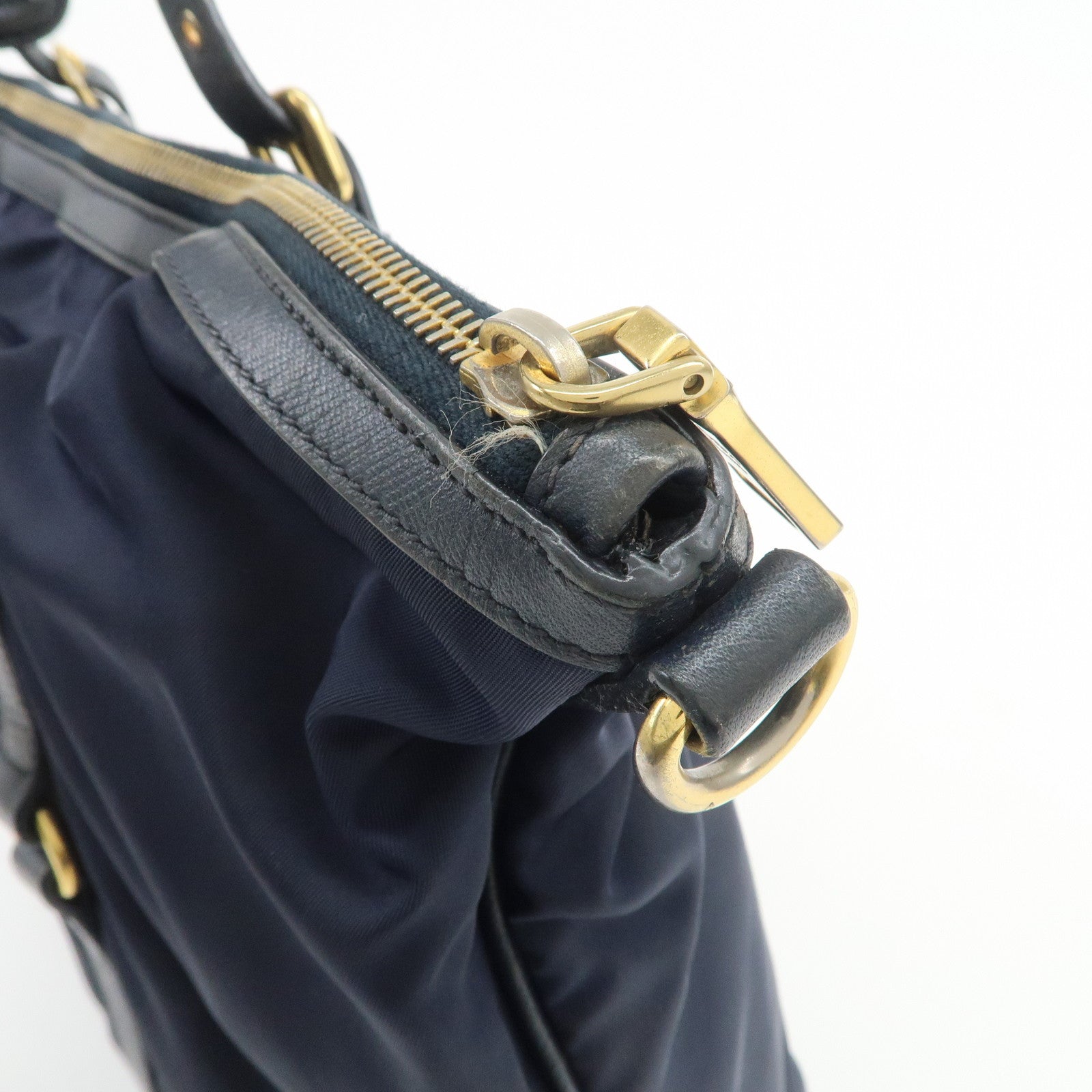 PRADA Nylon Saffiano Leather Shoulder Bag Tote Bag Navy