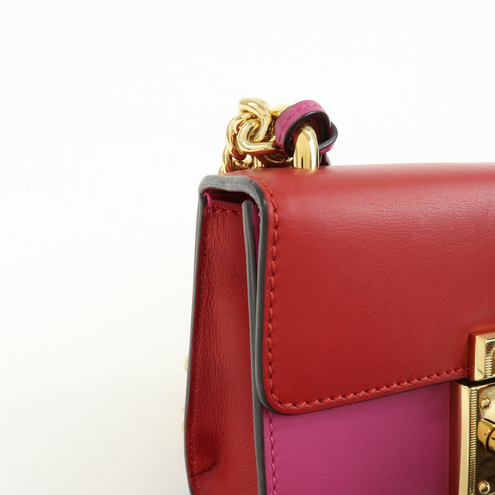 GUCCI Leather Chain Shoulder Bag Crossbody Bag Pink Red 409487