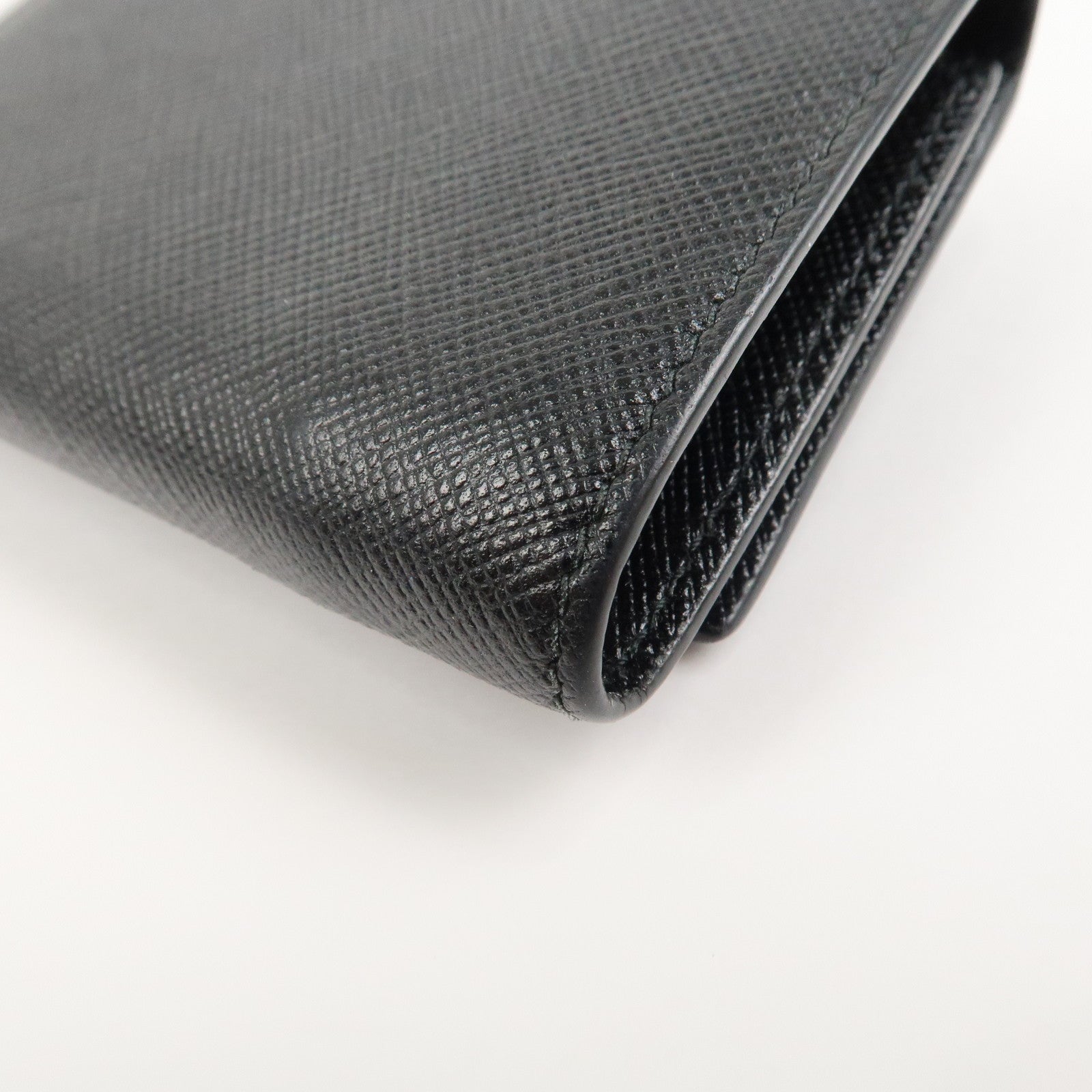 PRADA Logo Saffiano Metal Tri-fold Small Wallet Black 1MH021