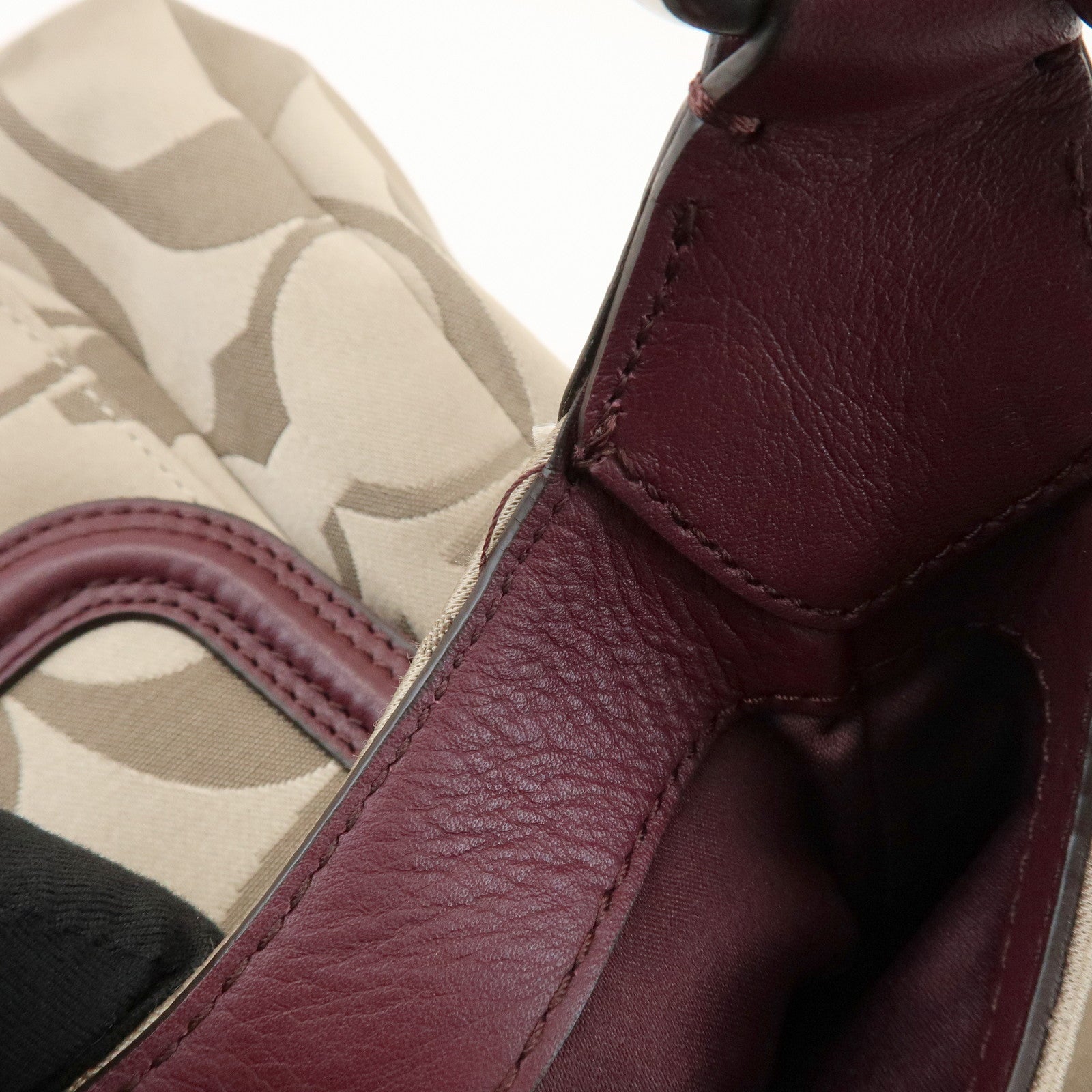 COACH Signature Canvas Leather Shoulder Bag Hand Bag Beige Bordeaux