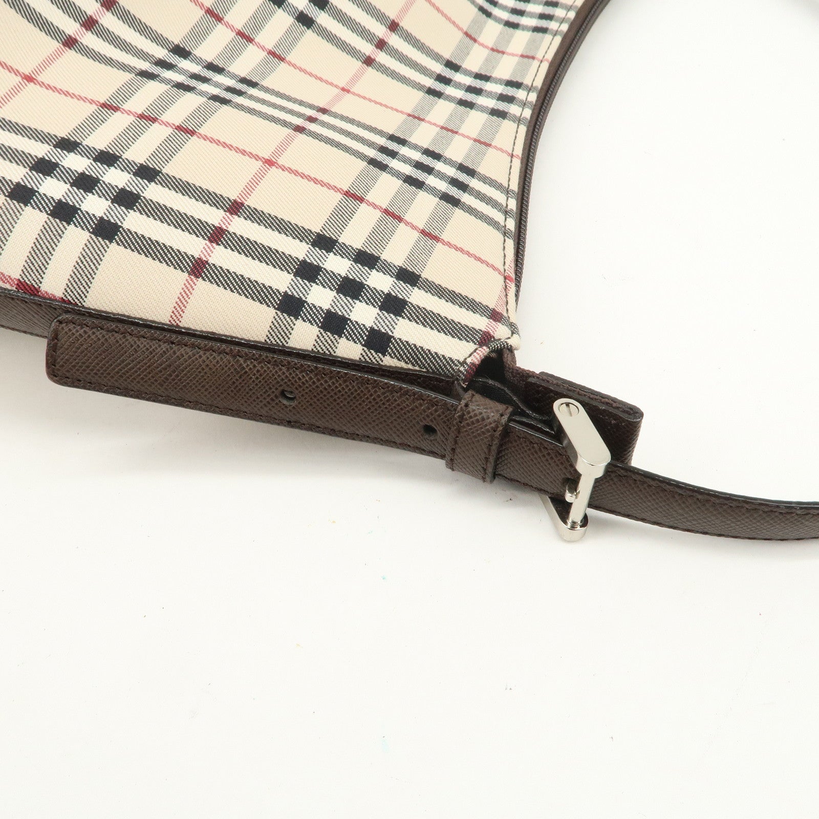 BURBERRY Nova Plaid Canvas Leather Shoulder Bag Hand Bag Beige