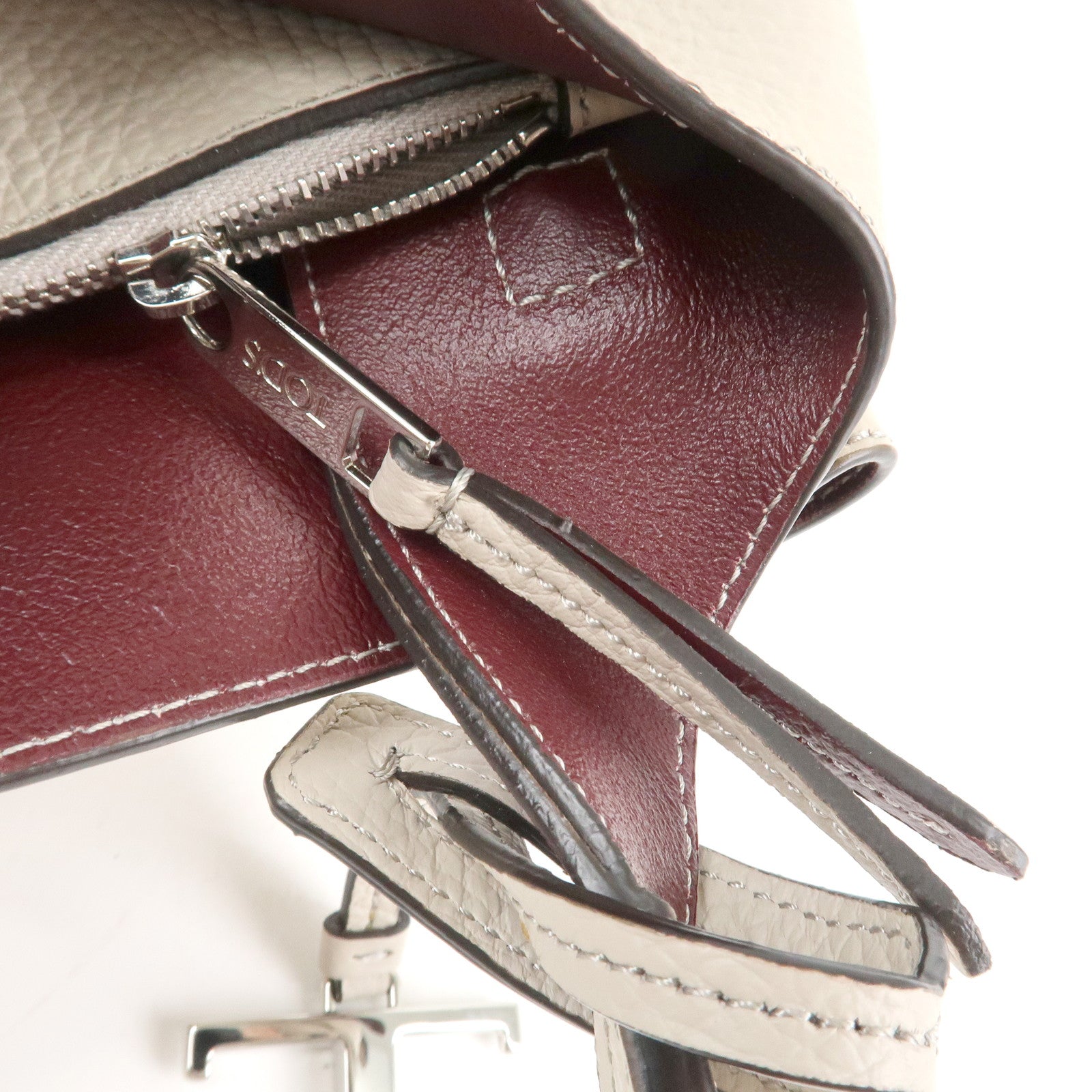 TOD'S T Timeless Micro Leather 2Way Hand Bag Gray Used