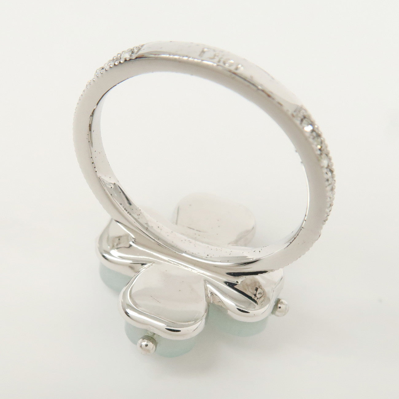 Christian Dior Metal Ring Four-leaf Clover Light Blue Silver