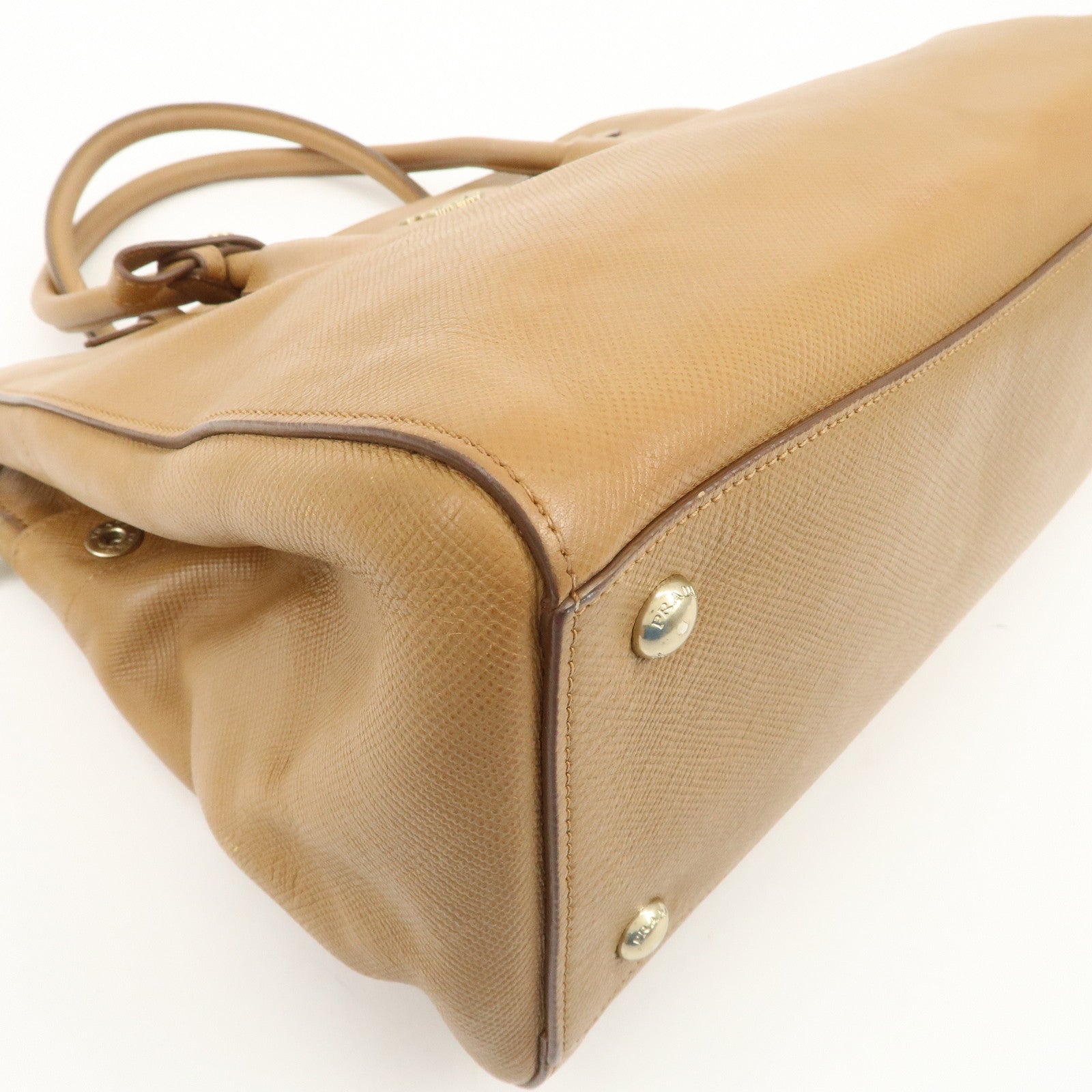 PRADA Leather 2Way Bag Hand Bag Shoulder Bag Light Brown BN2572