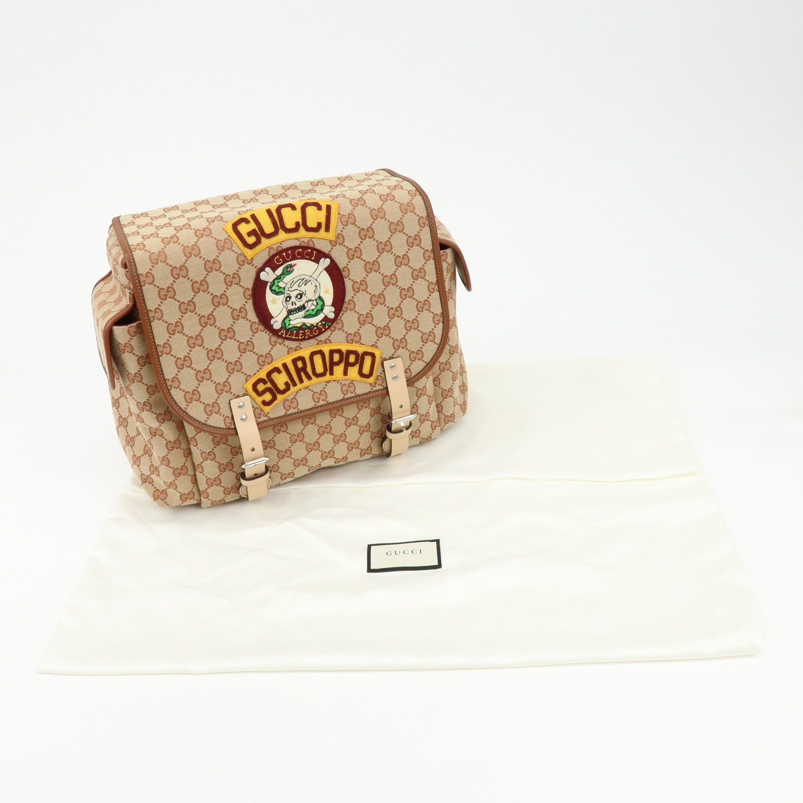 GUCCI GG Canvas Leather Sciroppo Patch Backpack Beige Brown 580811