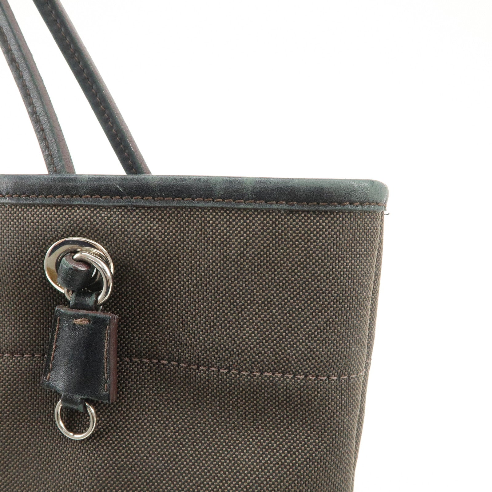 PRADA Logo Jacquard Leather Tote Bag Shoulder Bag Dark Brown