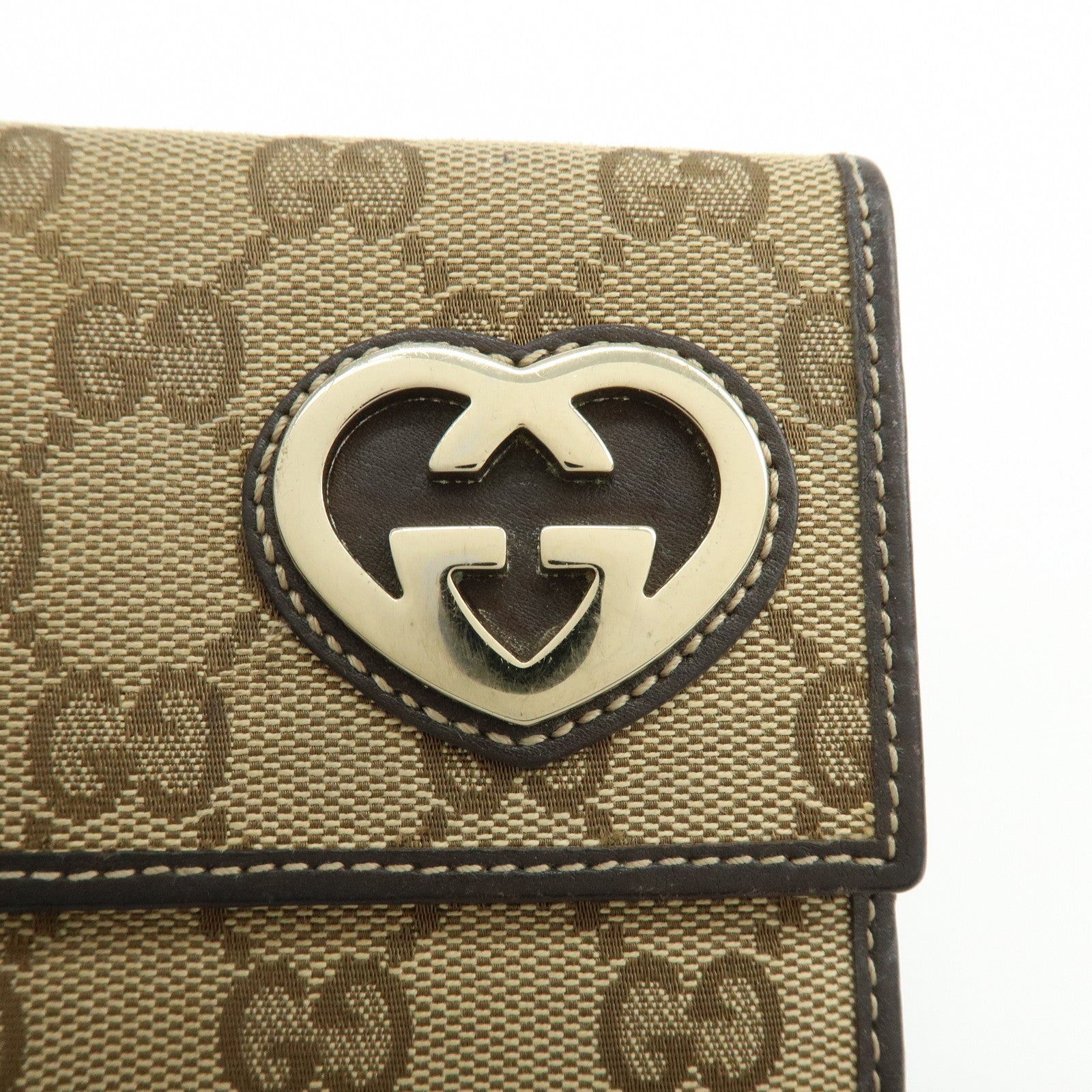 GUCCI Lovely Heart GG Canvas Leather Long Wallet Brown 245723